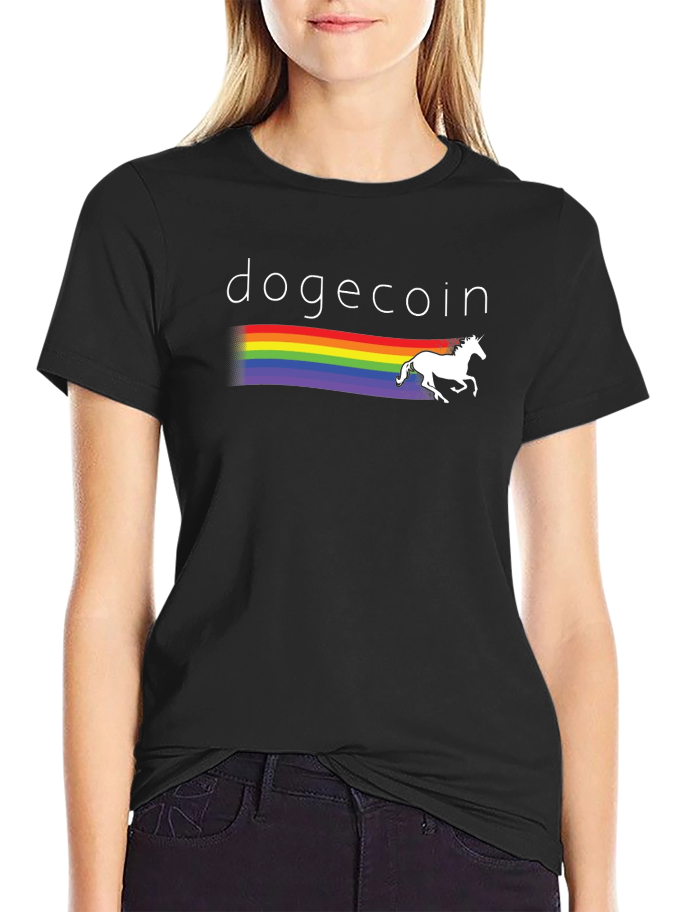 Dogecoin Rainbow Unicorn Graphic T-Shirt