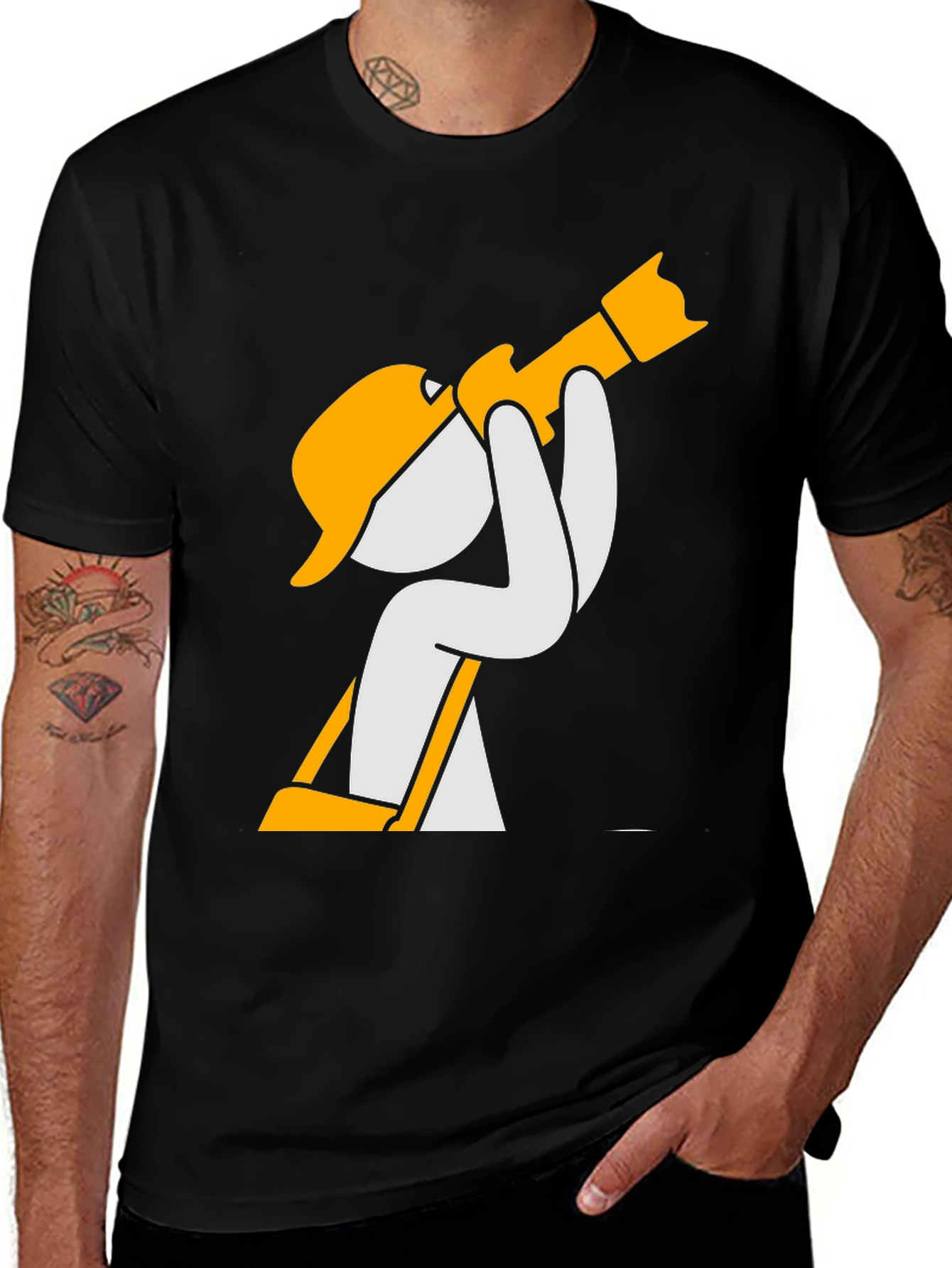 Construction Worker Cartoon Graphic T-Shirt