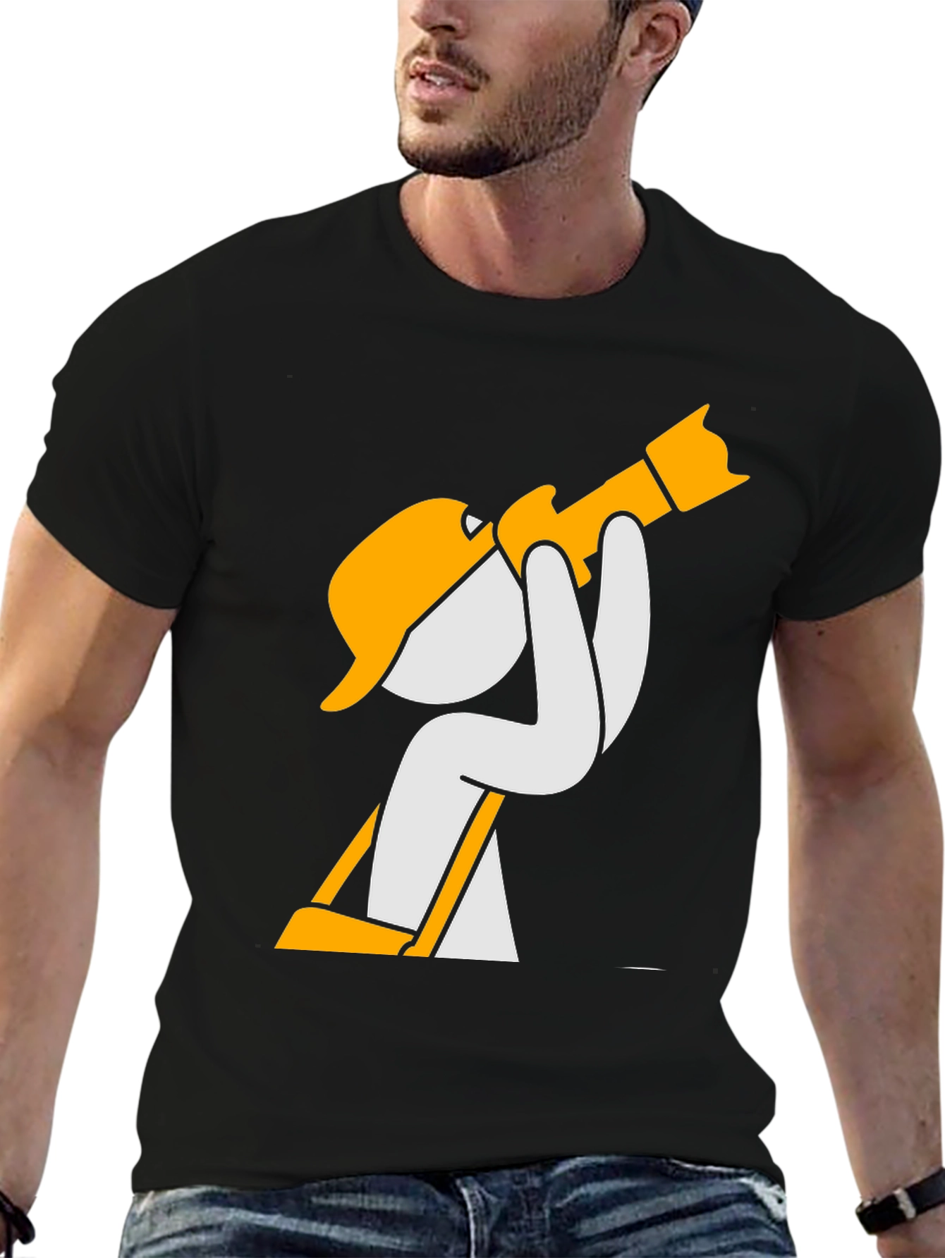 Construction Worker Cartoon Graphic T-Shirt