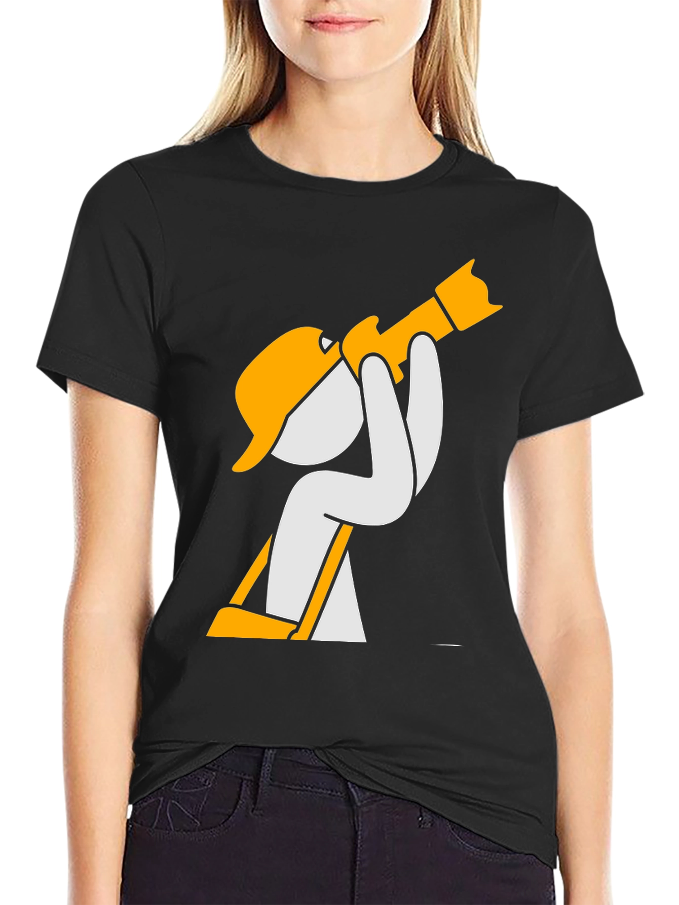 Construction Worker Cartoon Graphic T-Shirt