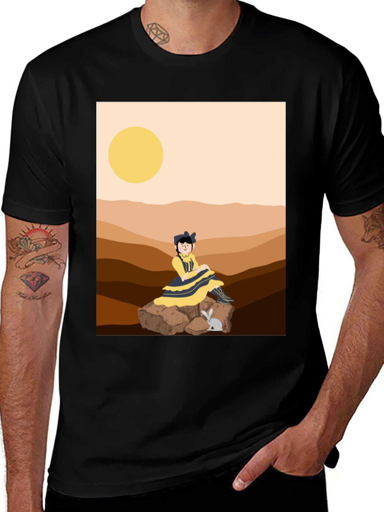 Unique Graphic T-Shirt - Desert Girl & Rabbit