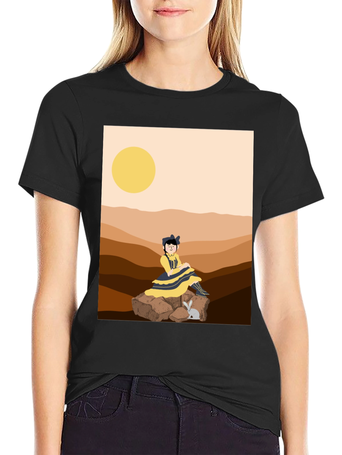 Unique Graphic T-Shirt - Desert Girl & Rabbit