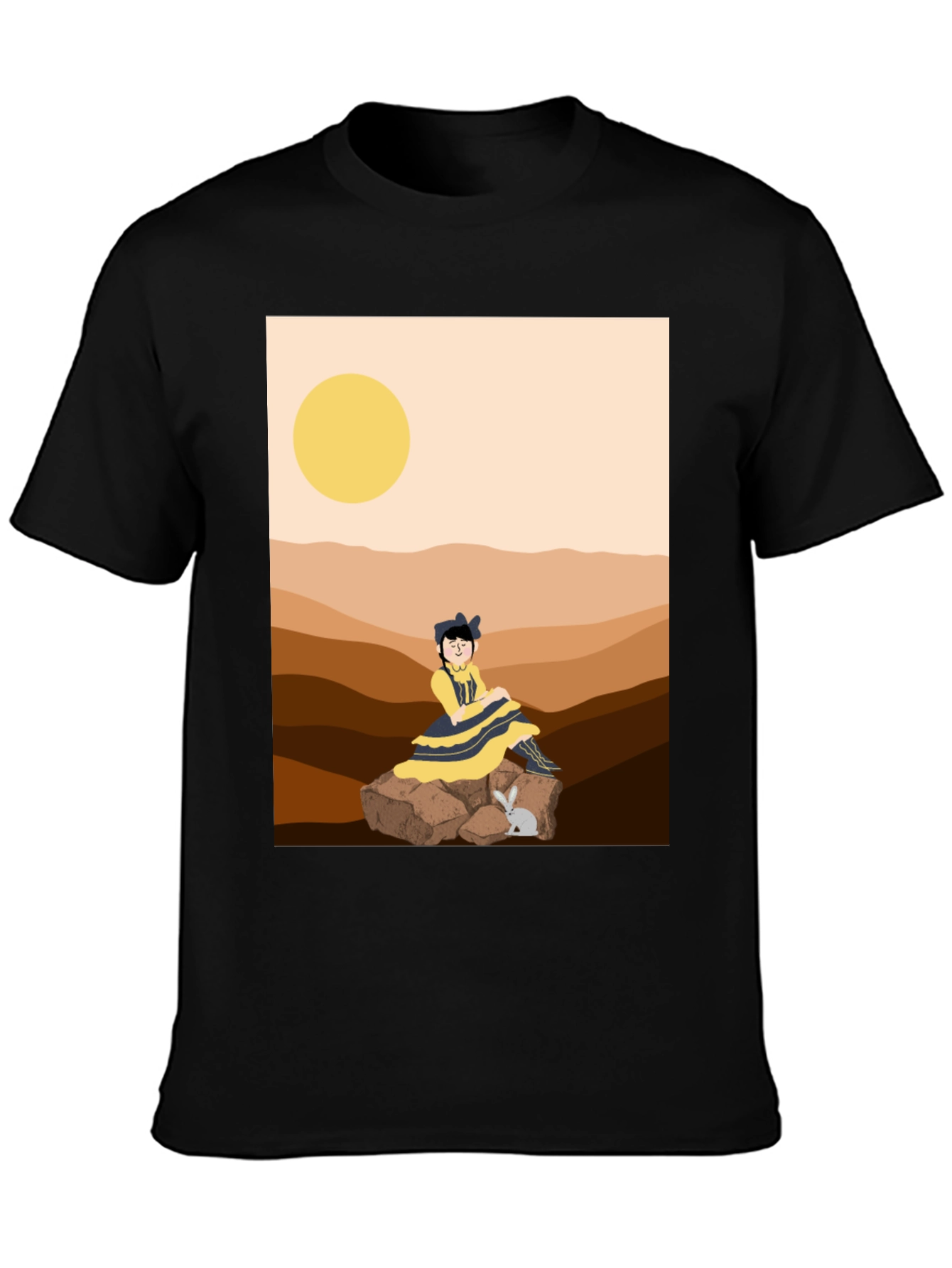 Unique Graphic T-Shirt - Desert Girl & Rabbit