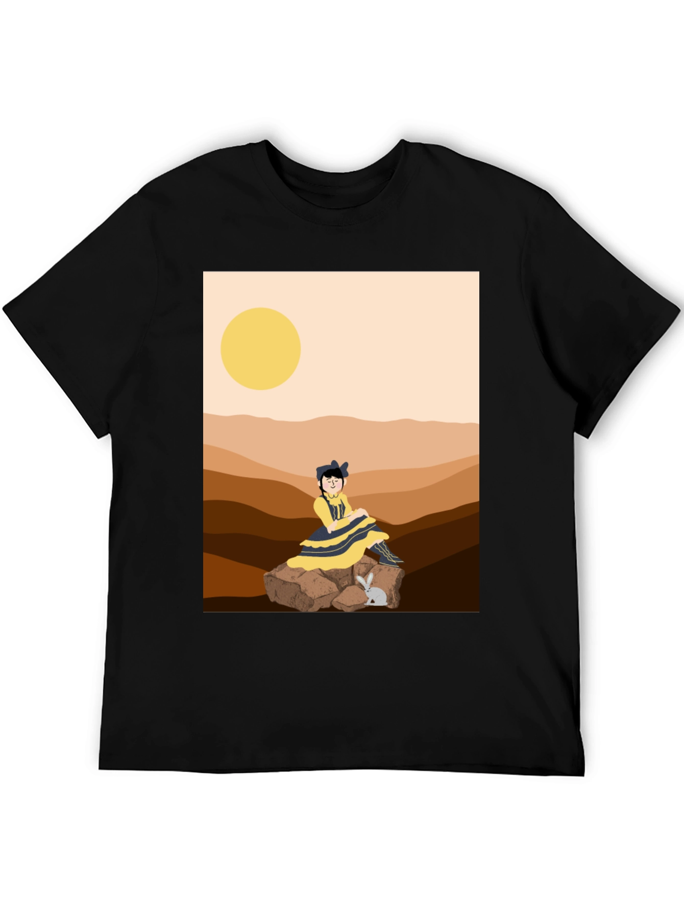 Unique Graphic T-Shirt - Desert Girl & Rabbit