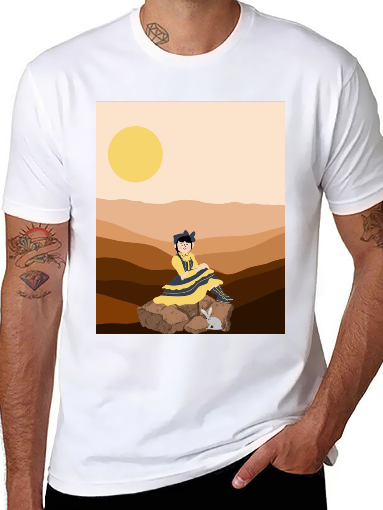 Unique Graphic T-Shirt - Desert Girl & Rabbit