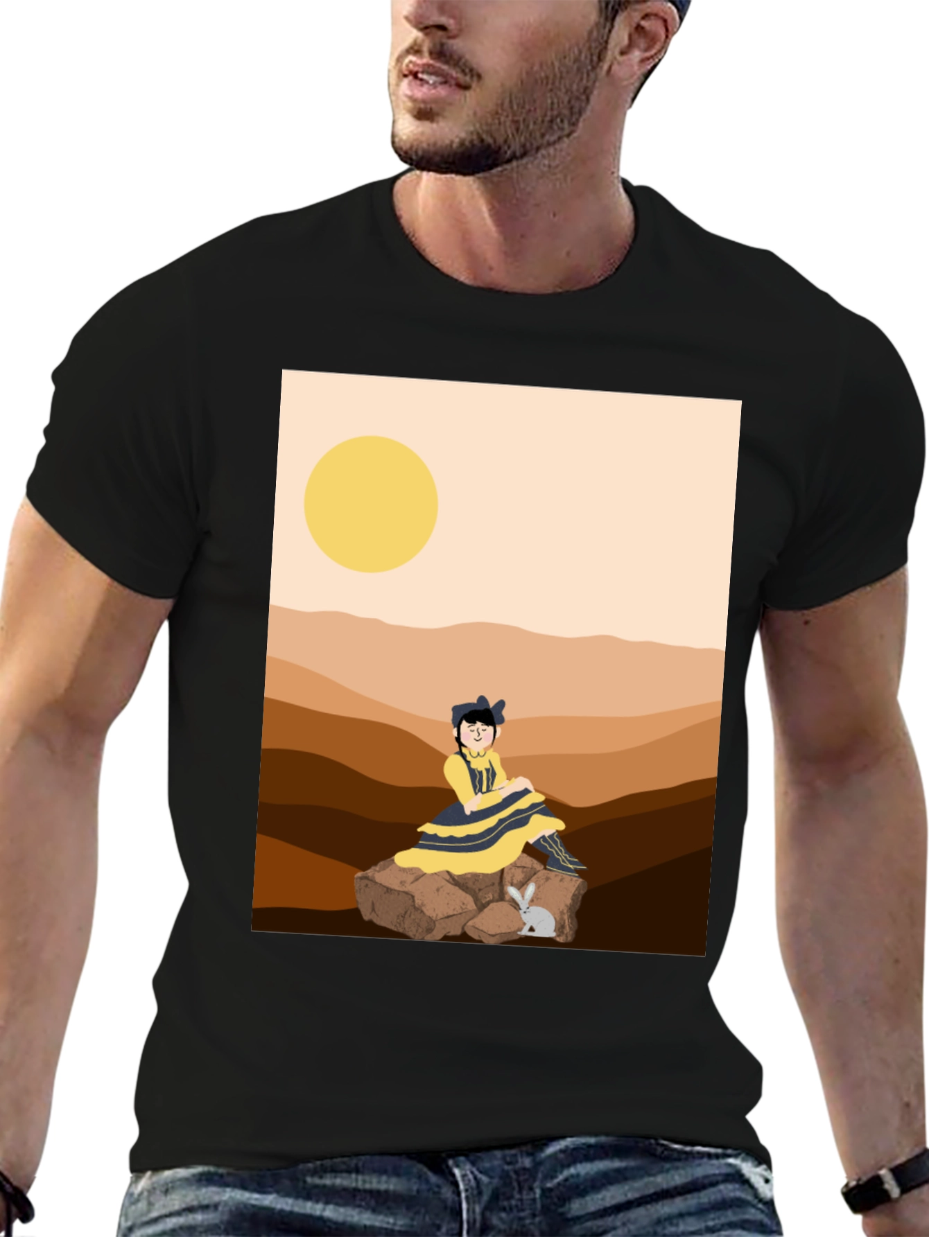Unique Graphic T-Shirt - Desert Girl & Rabbit