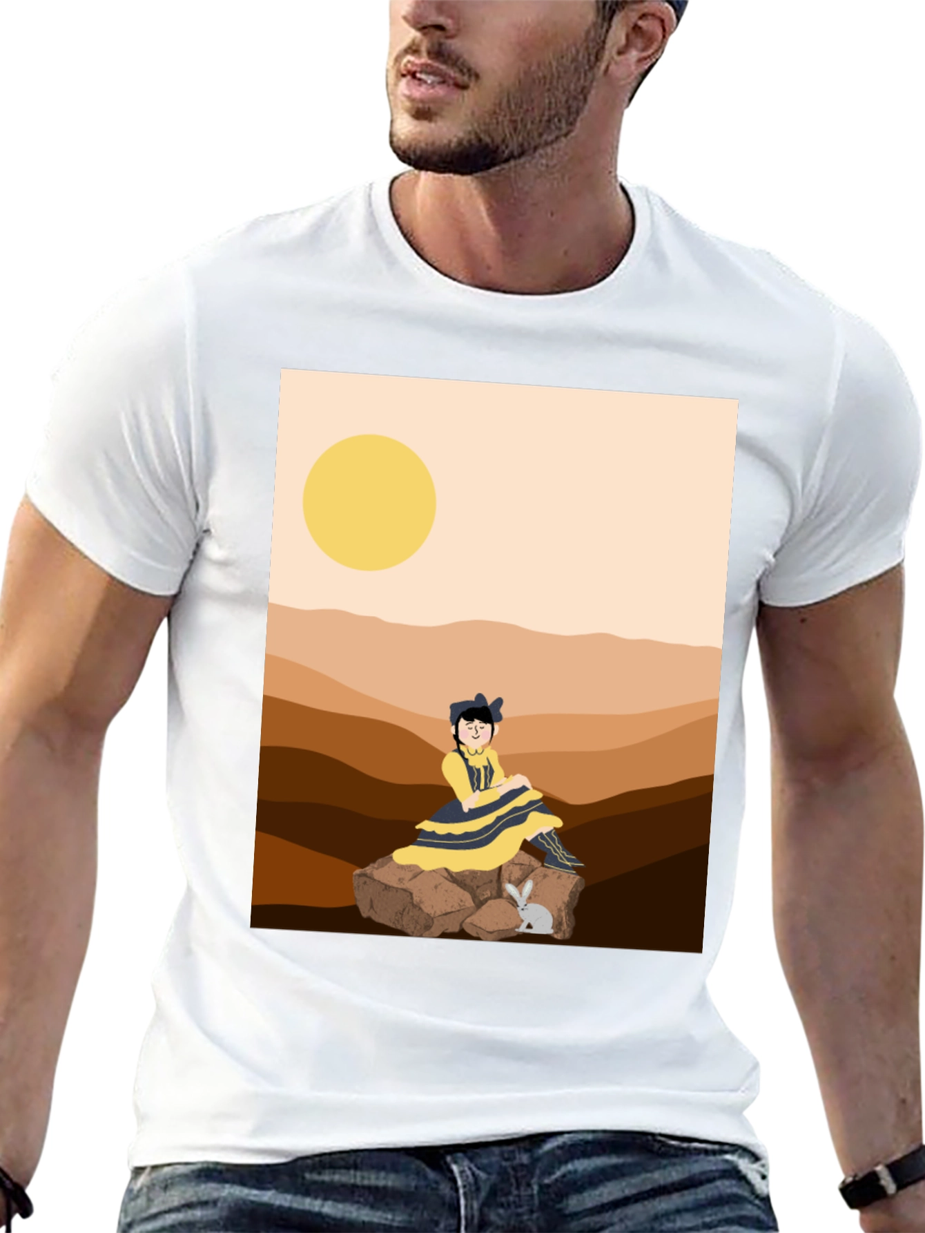 Unique Graphic T-Shirt - Desert Girl & Rabbit