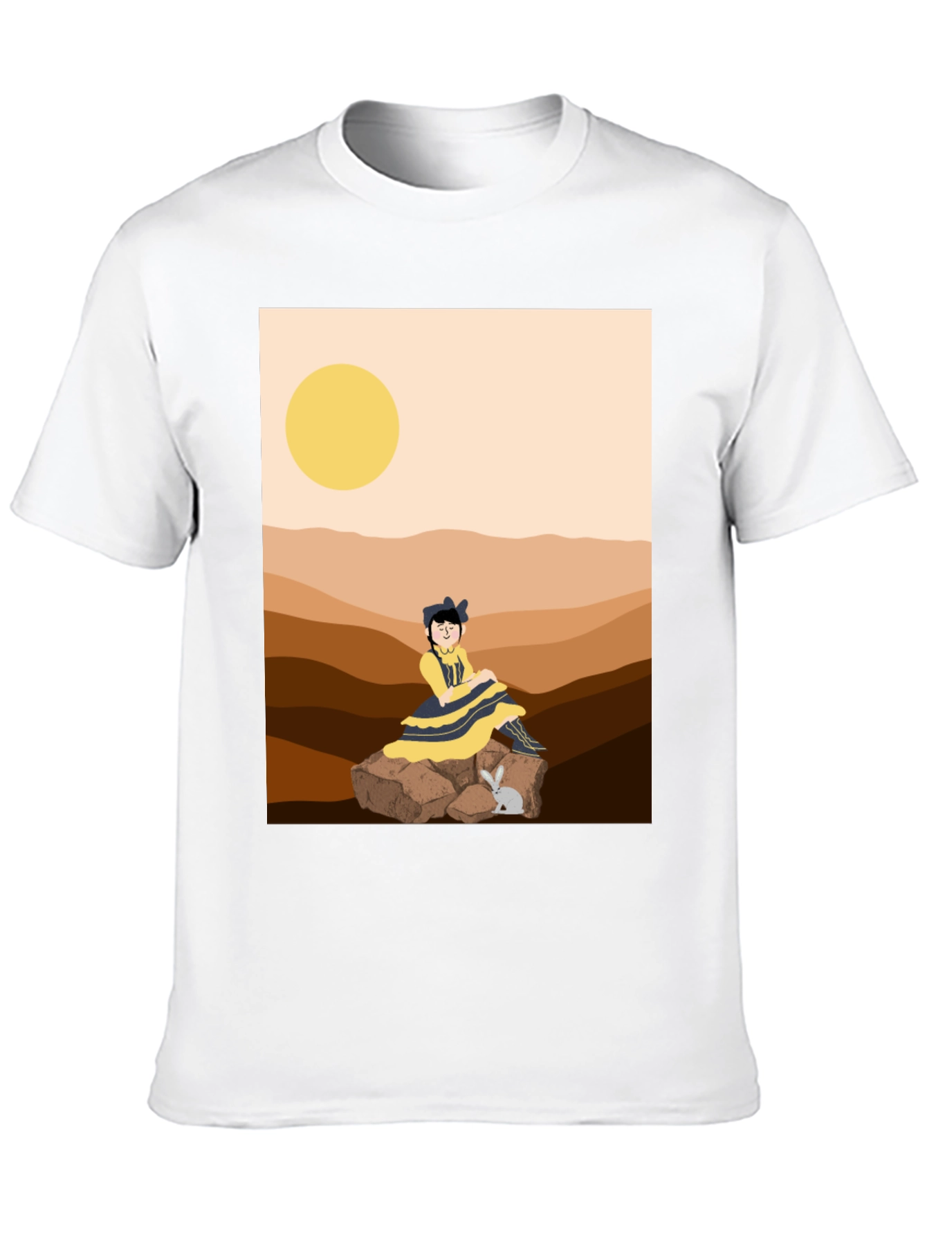 Unique Graphic T-Shirt - Desert Girl & Rabbit