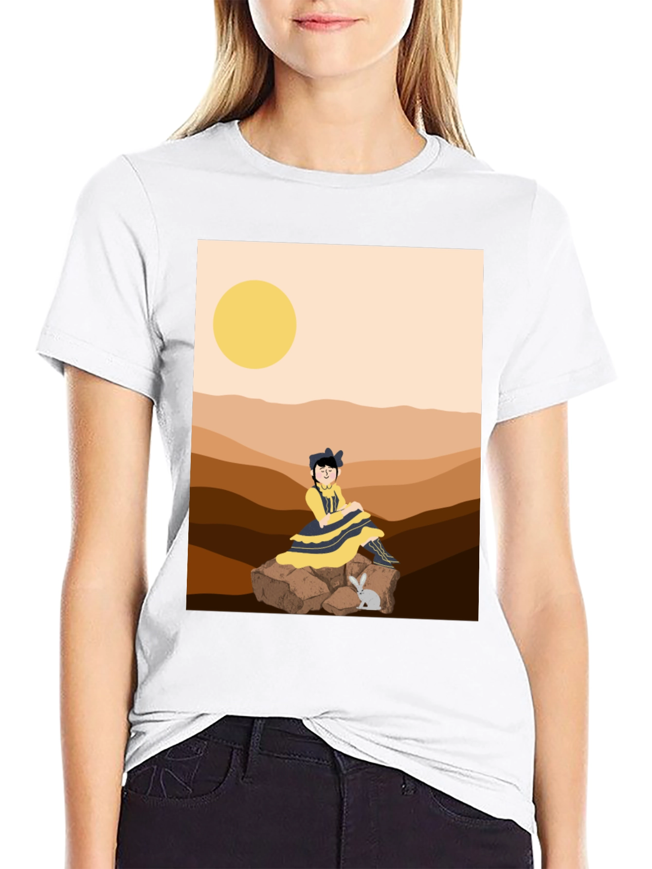 Unique Graphic T-Shirt - Desert Girl & Rabbit