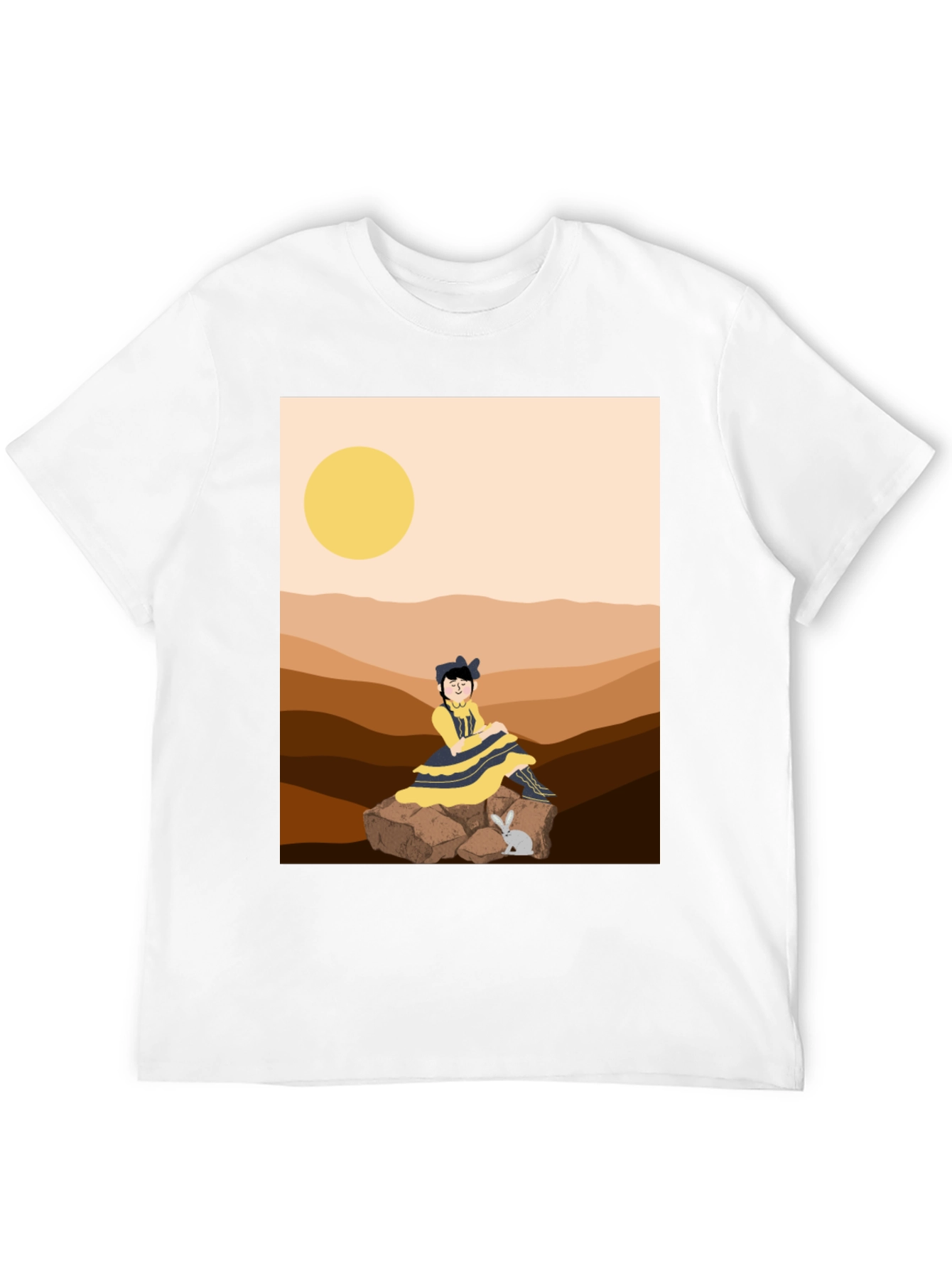 Unique Graphic T-Shirt - Desert Girl & Rabbit