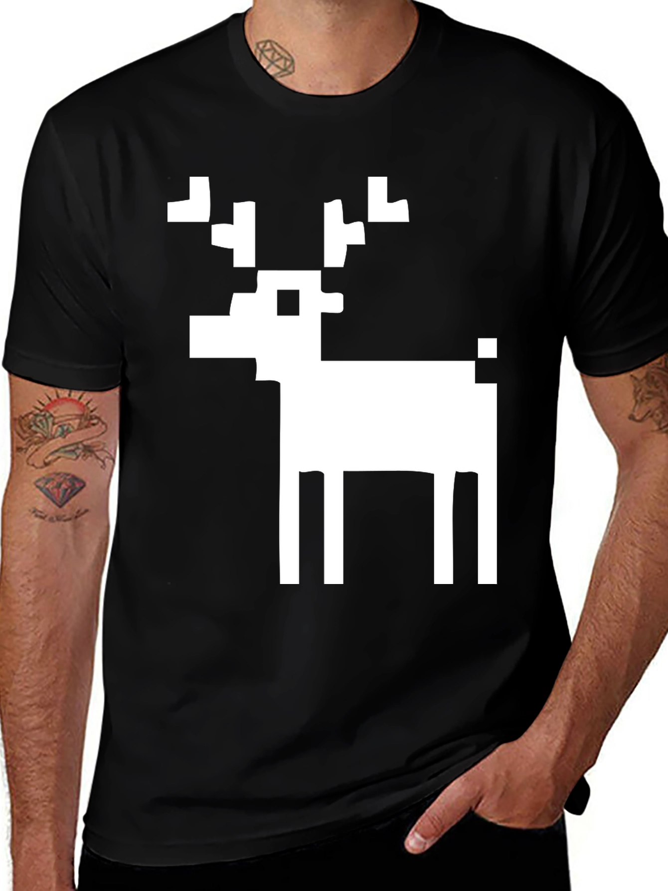 Pixel Reindeer Black Graphic Tee