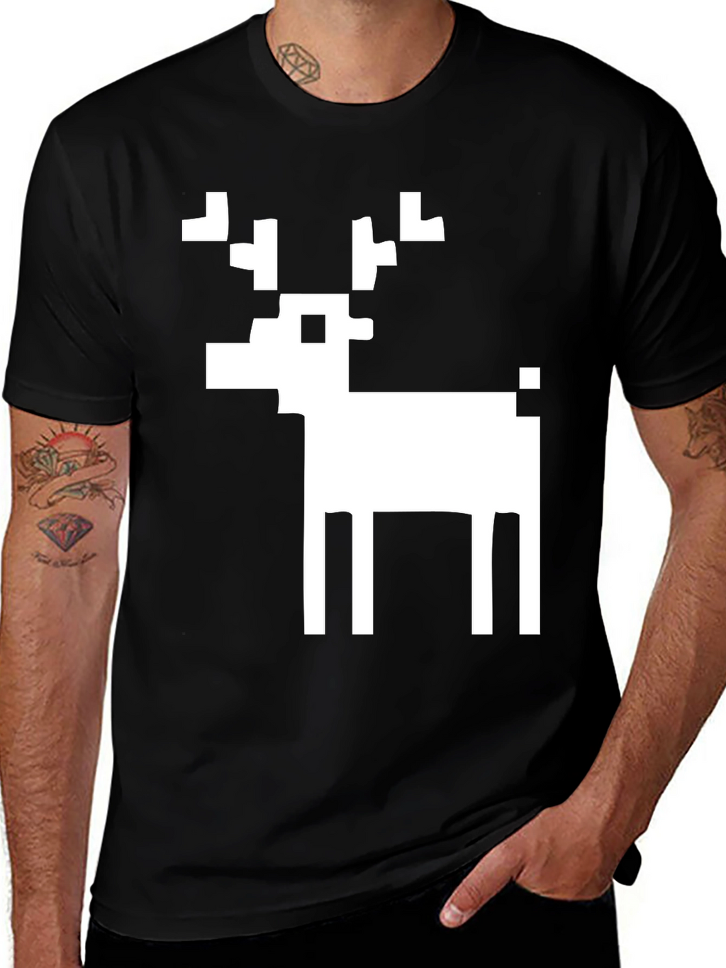 Pixel Reindeer Black Graphic Tee