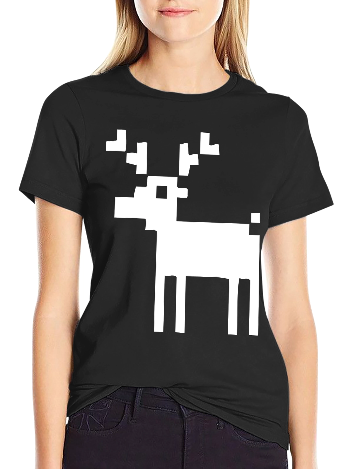 Pixel Reindeer Black Graphic Tee