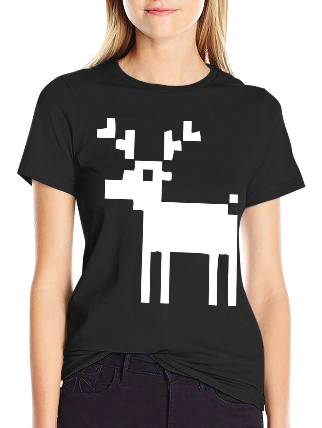 Pixel Reindeer Black Graphic Tee