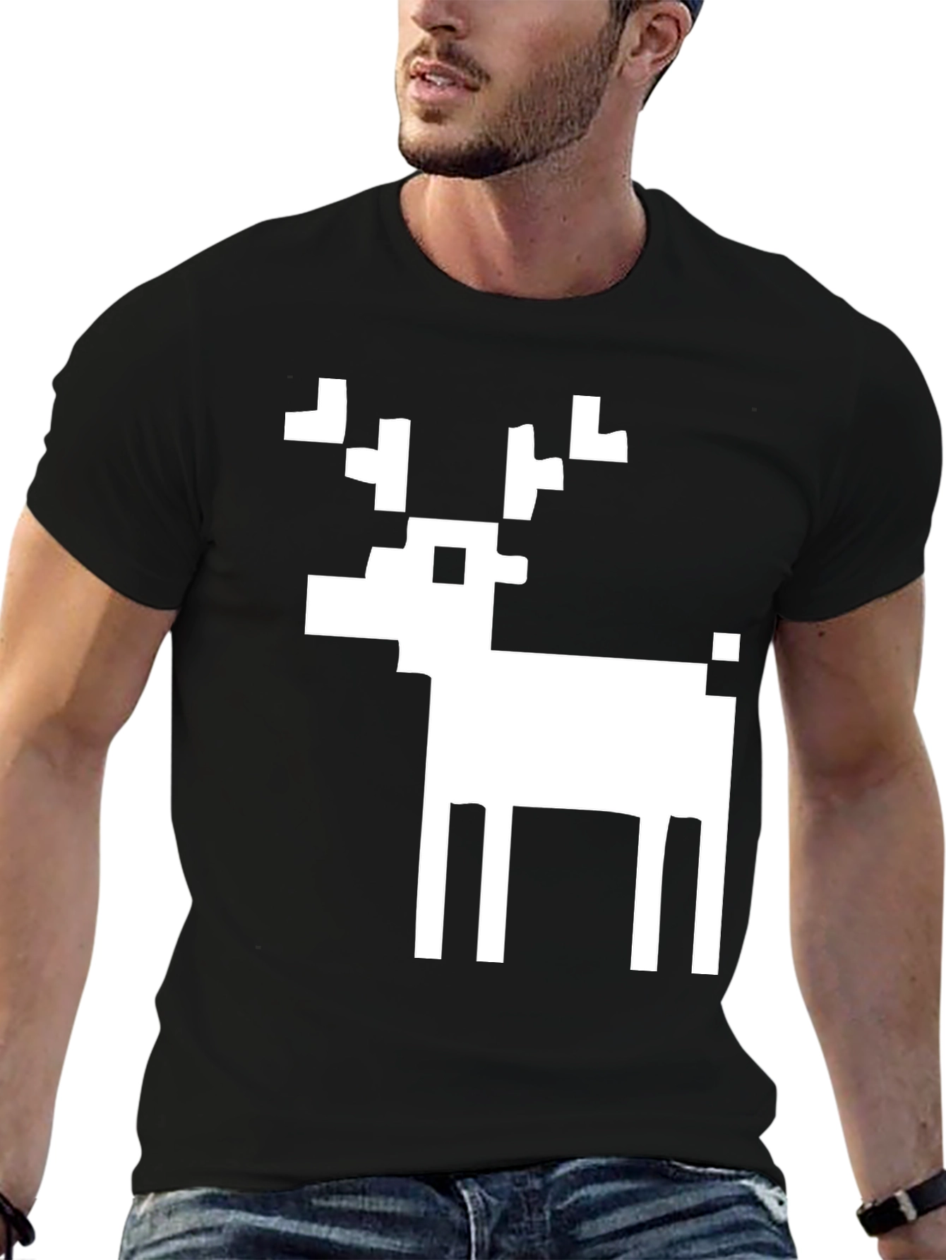 Pixel Reindeer Black Graphic Tee