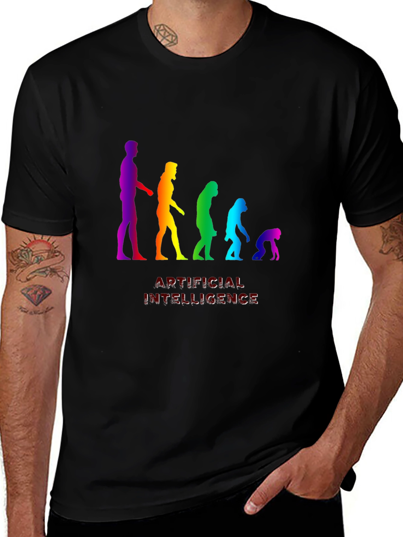 AI Evolution Rainbow Graphic T-Shirt