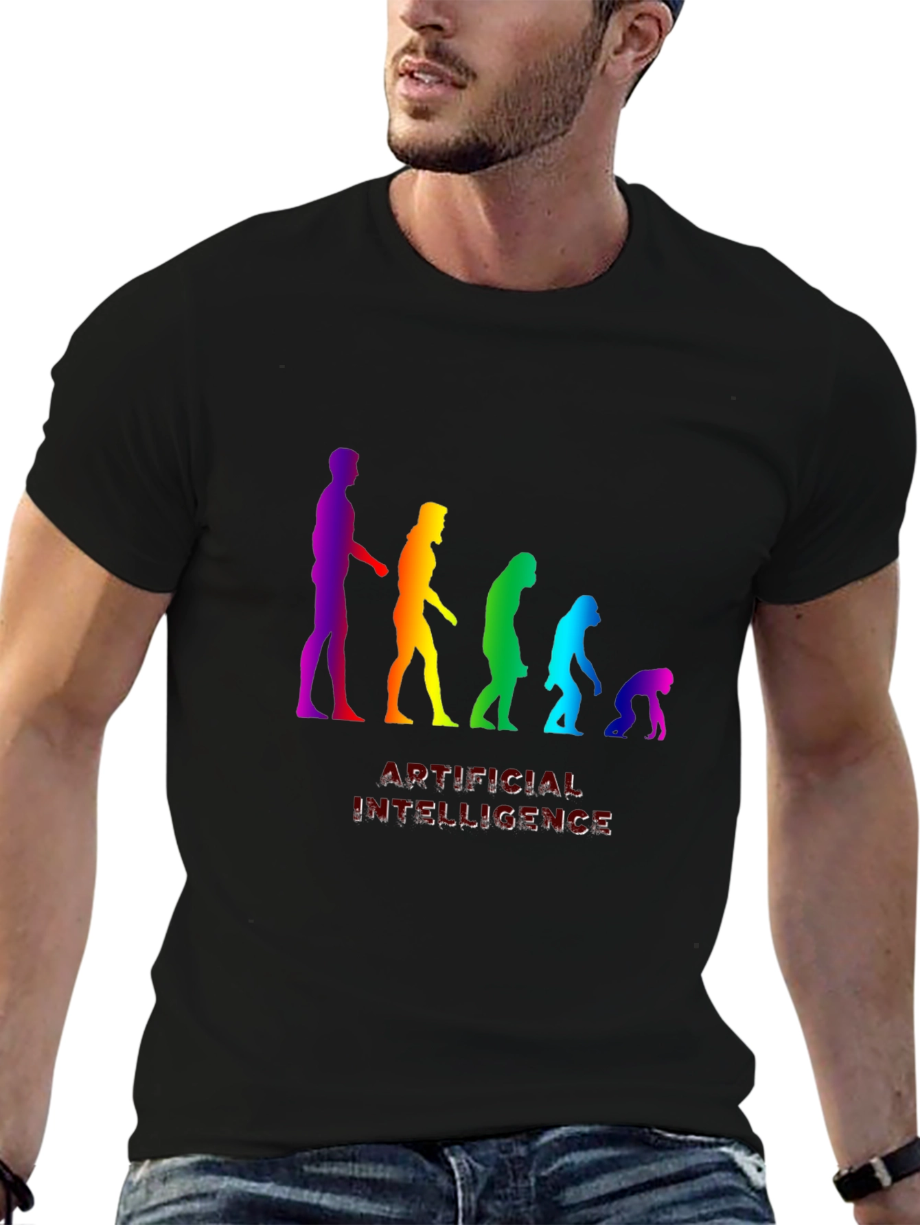 AI Evolution Rainbow Graphic T-Shirt