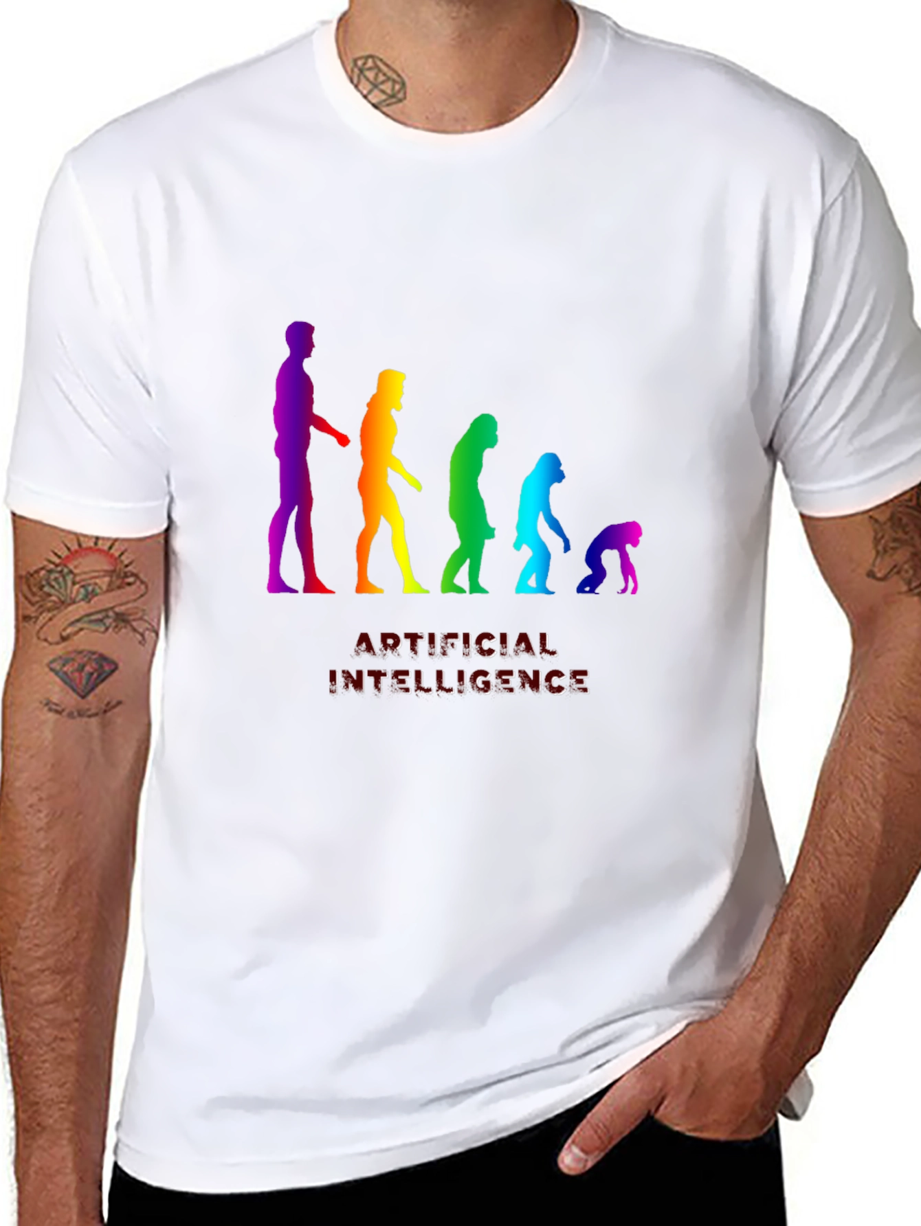 AI Evolution Rainbow Graphic T-Shirt