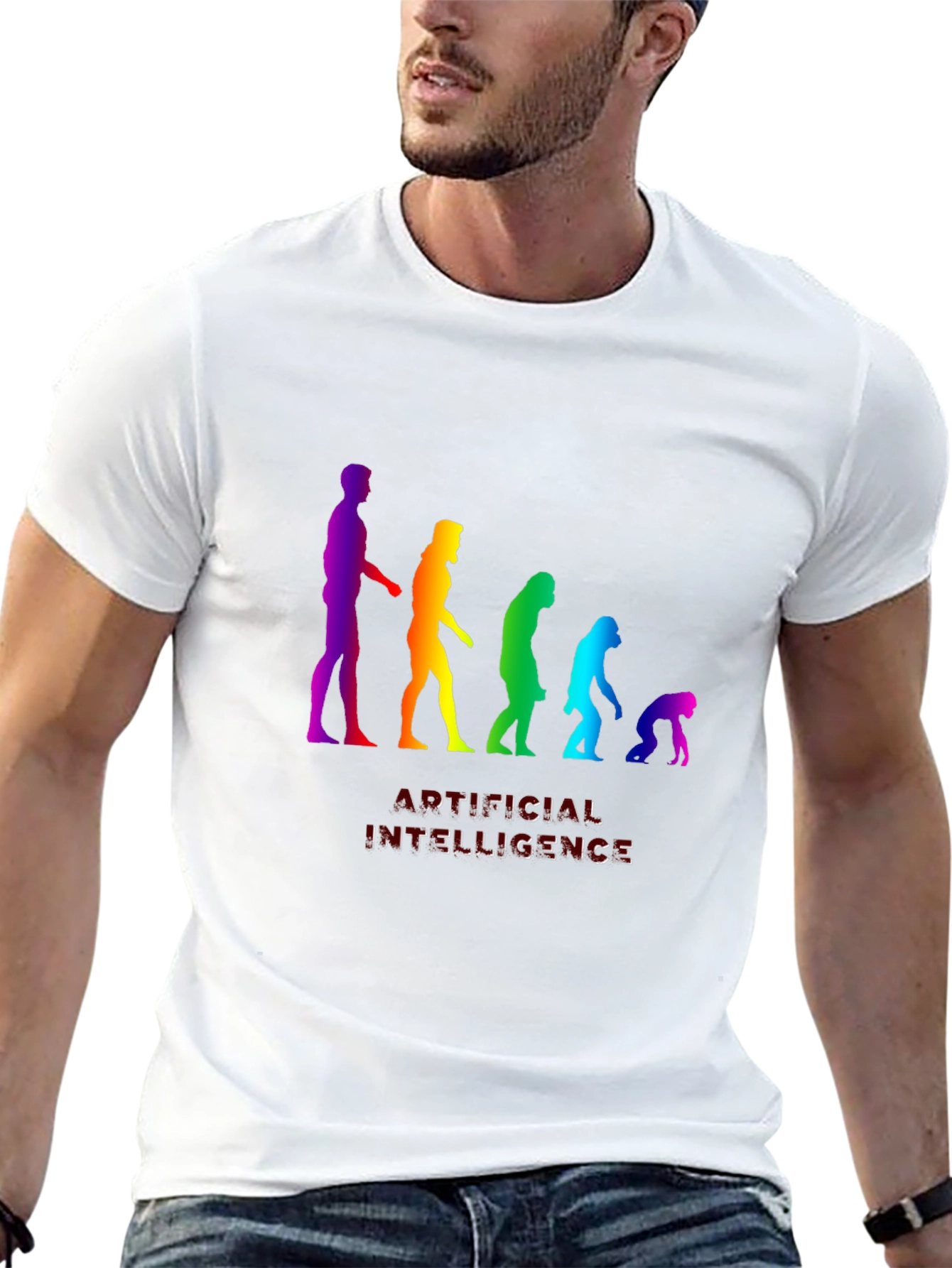 AI Evolution Rainbow Graphic T-Shirt
