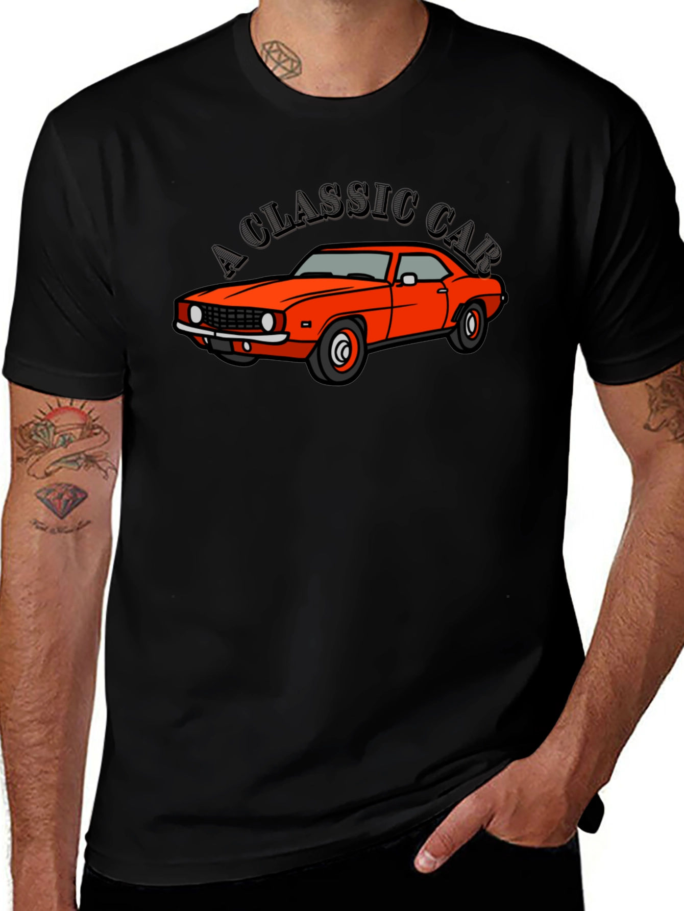 Classic Car Graphic Tee - Black Cotton T-Shirt