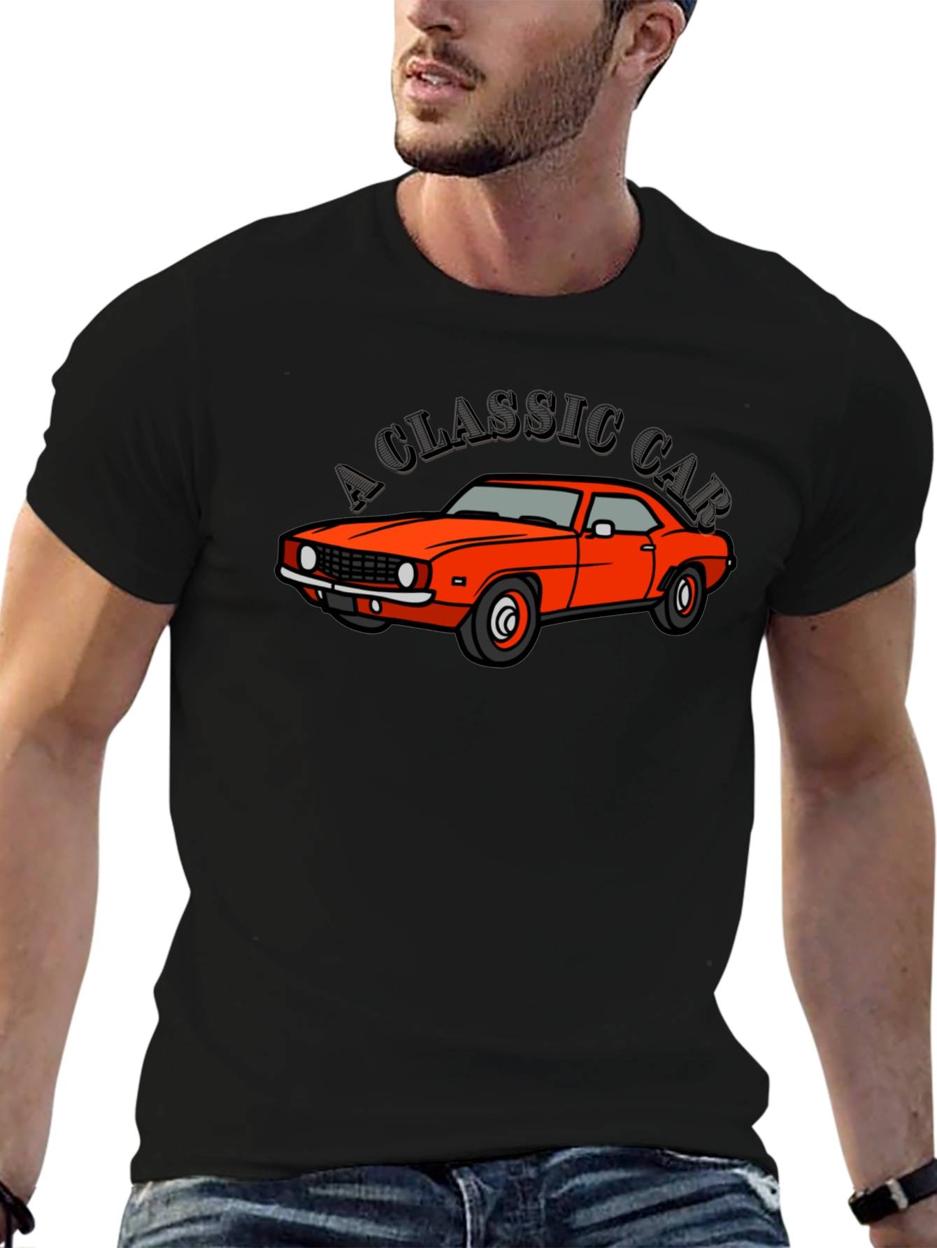 Classic Car Graphic Tee - Black Cotton T-Shirt