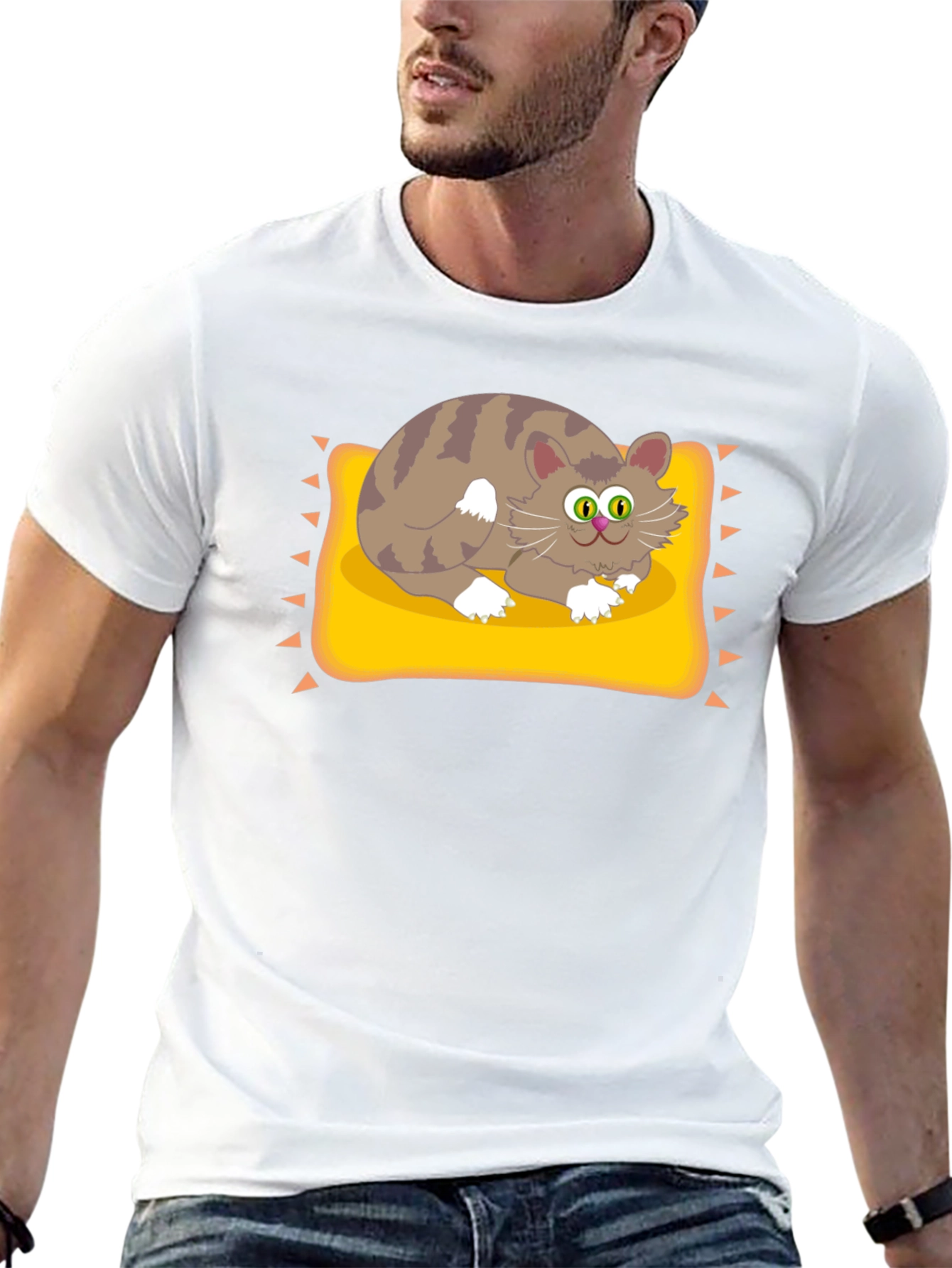 Cat on Pillow Graphic Tee - Fun Novelty T-Shirt