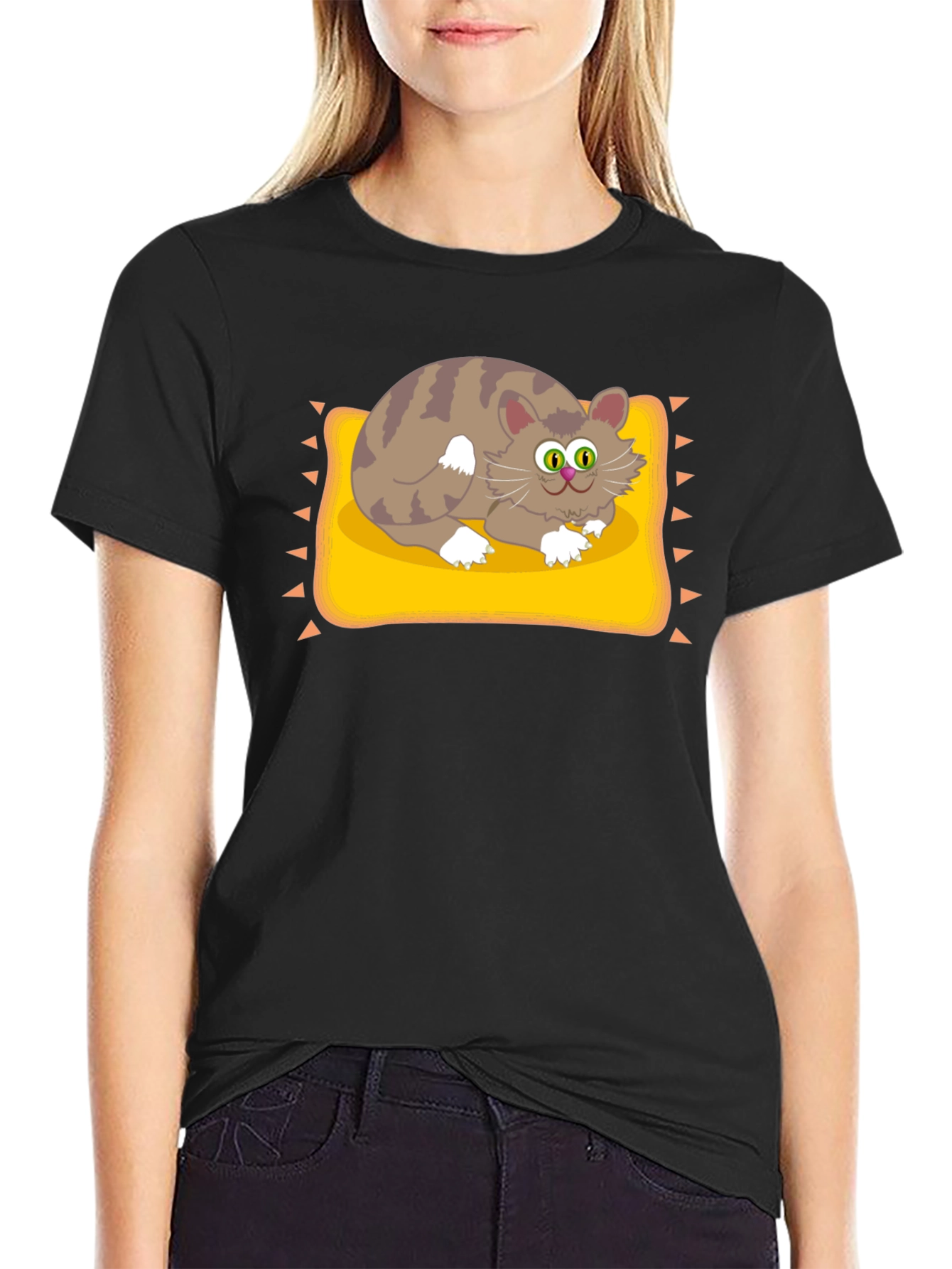 Cat on Pillow Graphic Tee - Fun Novelty T-Shirt