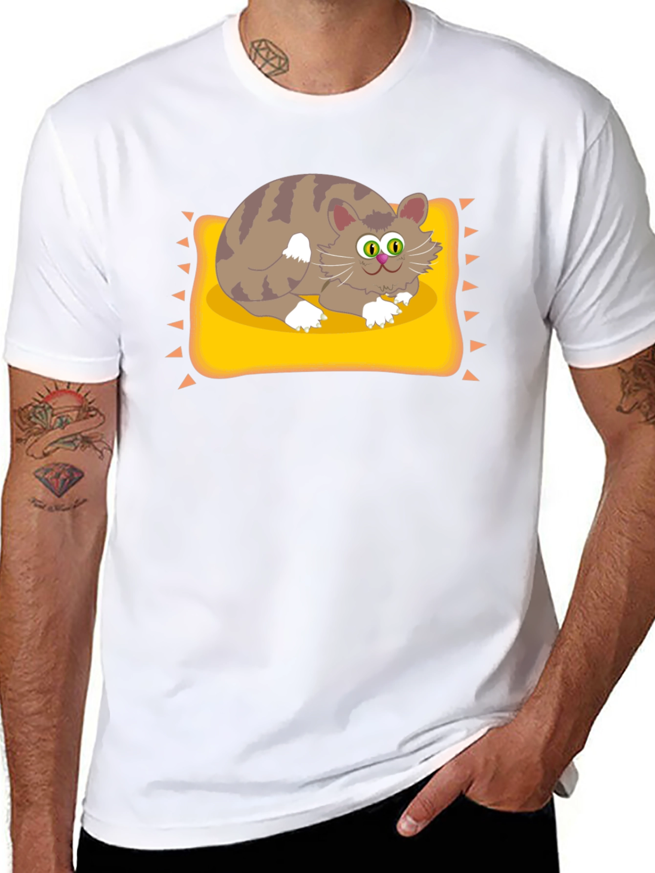 Cat on Pillow Graphic Tee - Fun Novelty T-Shirt