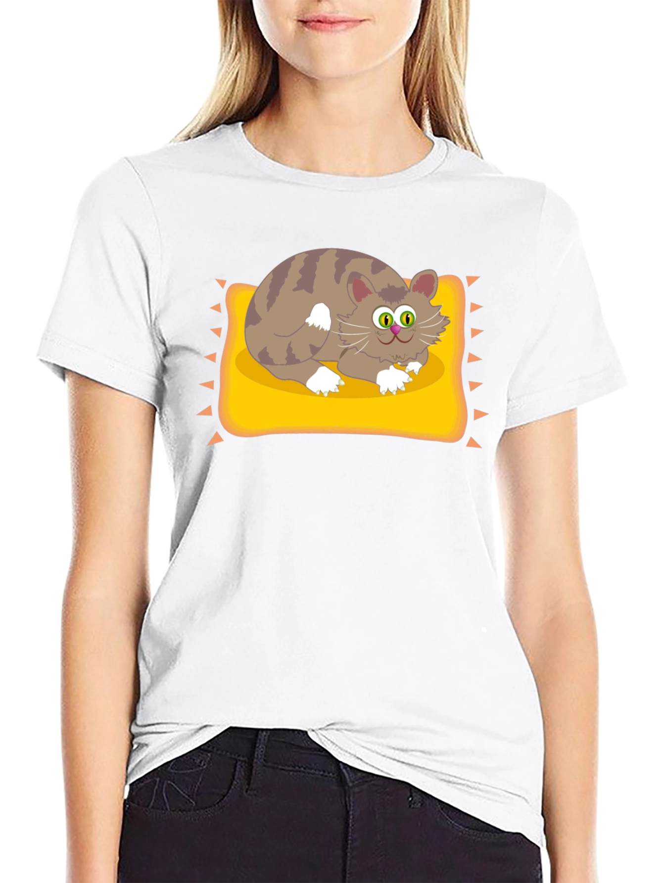 Cat on Pillow Graphic Tee - Fun Novelty T-Shirt