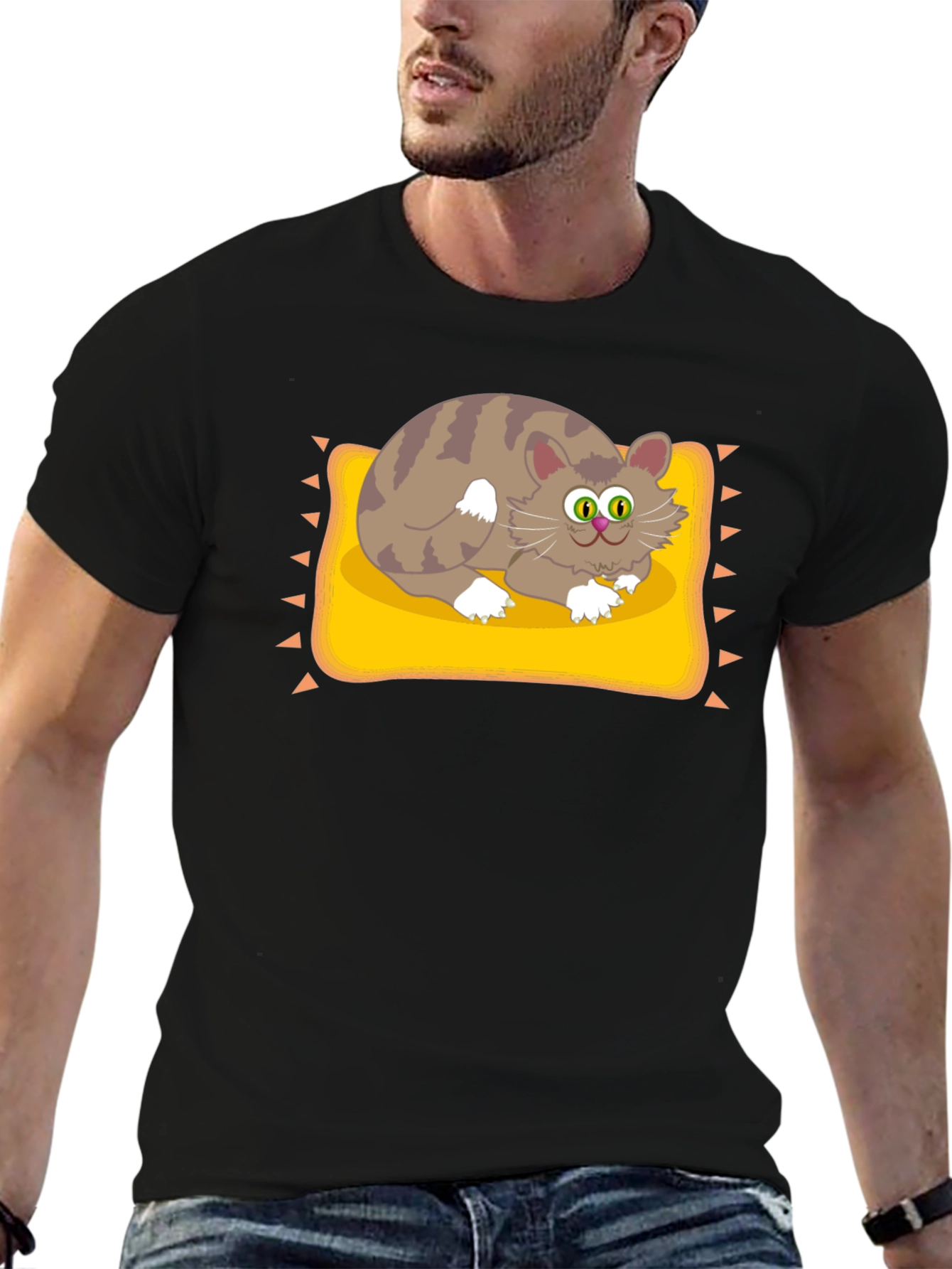 Cat on Pillow Graphic Tee - Fun Novelty T-Shirt