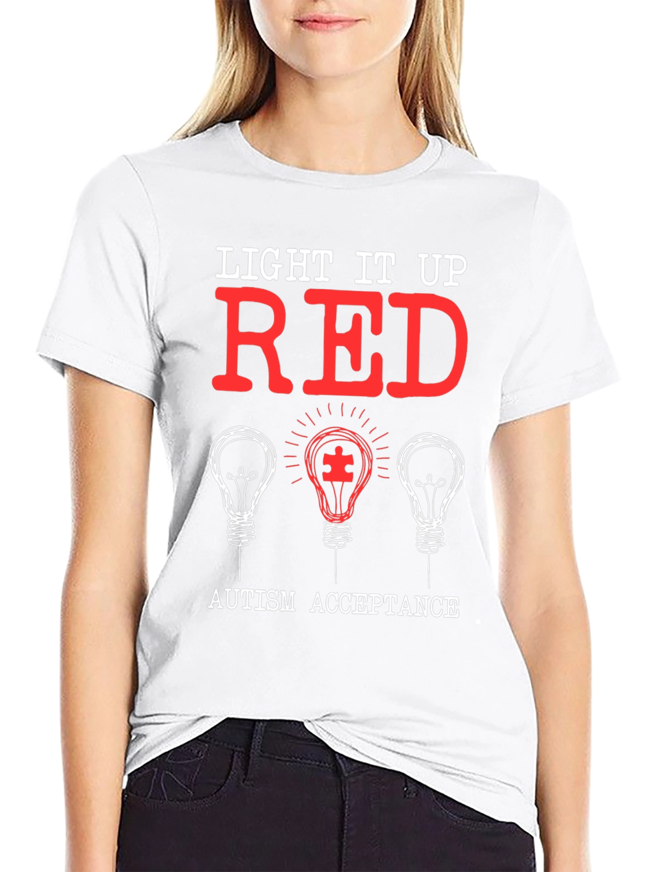 Autism Acceptance T-Shirt - Light It Up Red
