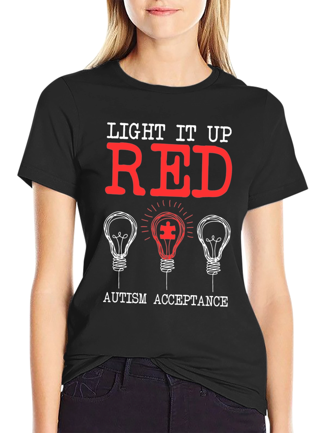 Autism Acceptance T-Shirt - Light It Up Red
