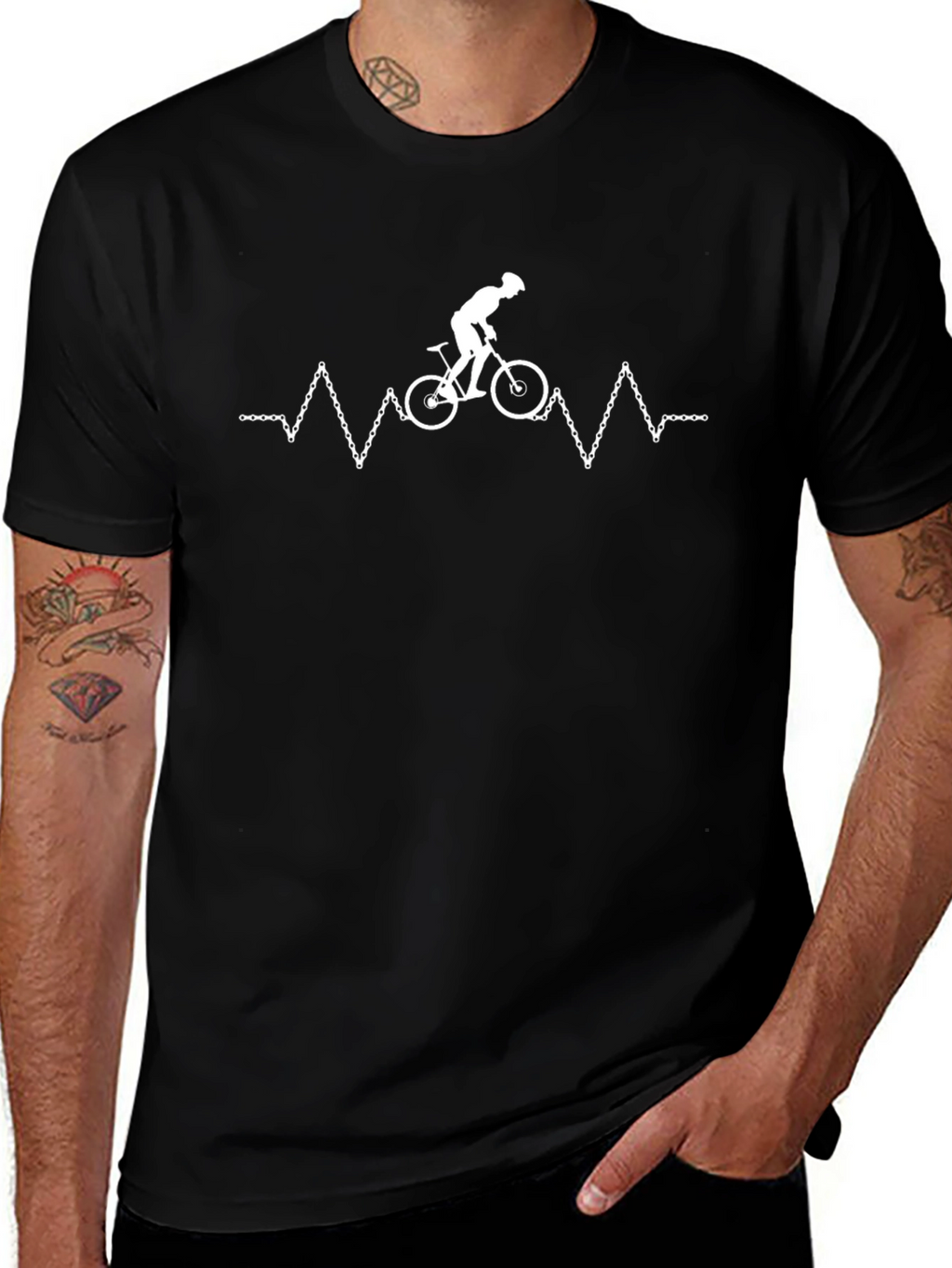 Cycling Heartbeat T-Shirt - Black Graphic Tee