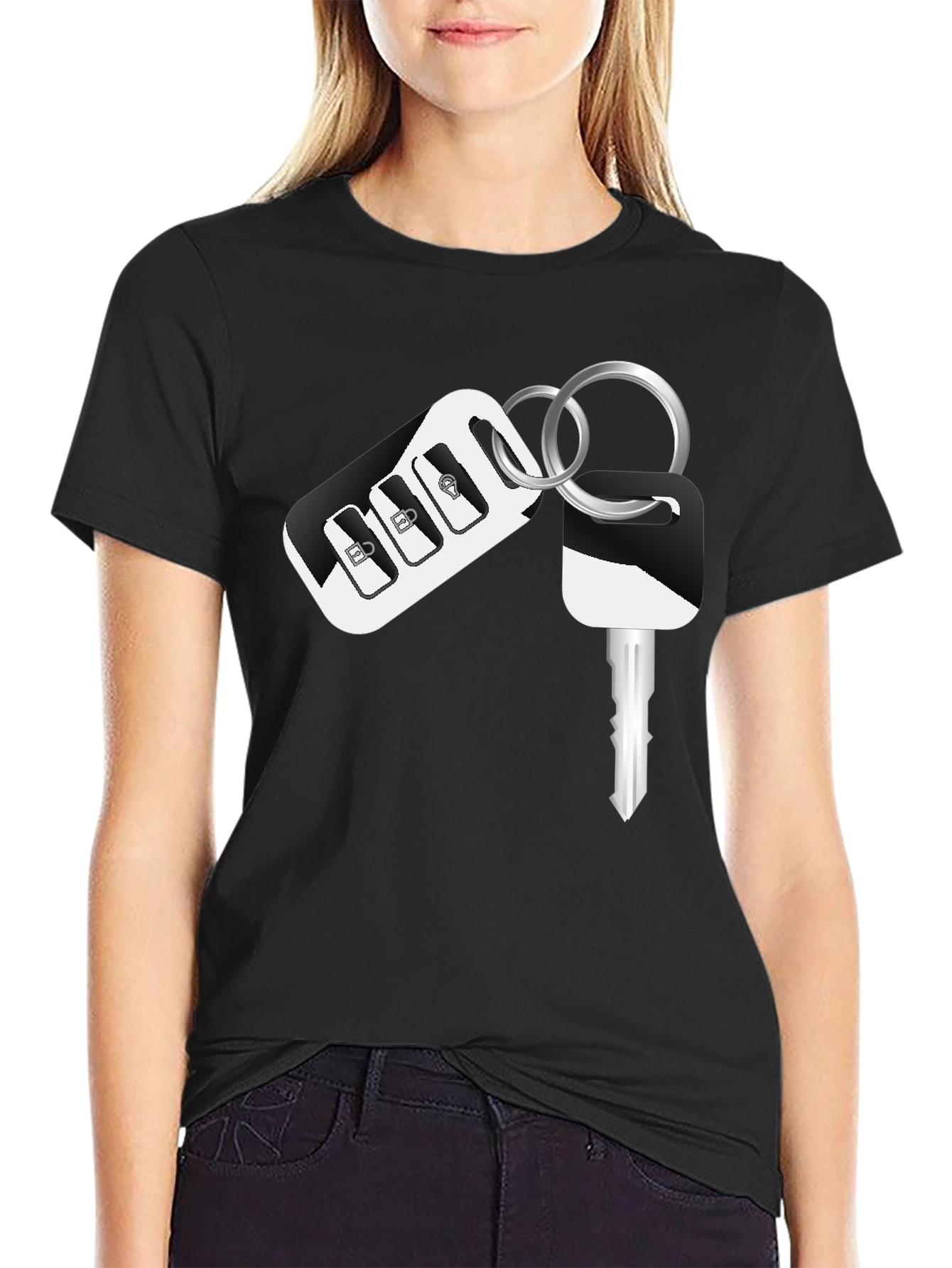 Car Key Graphic Black T-Shirt