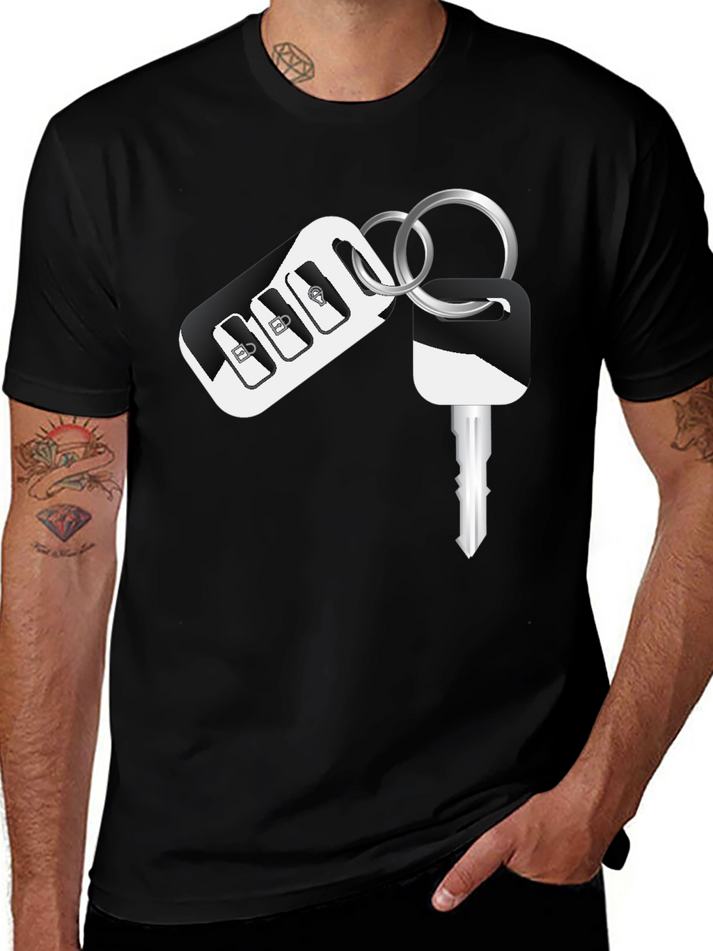 Car Key Graphic Black T-Shirt