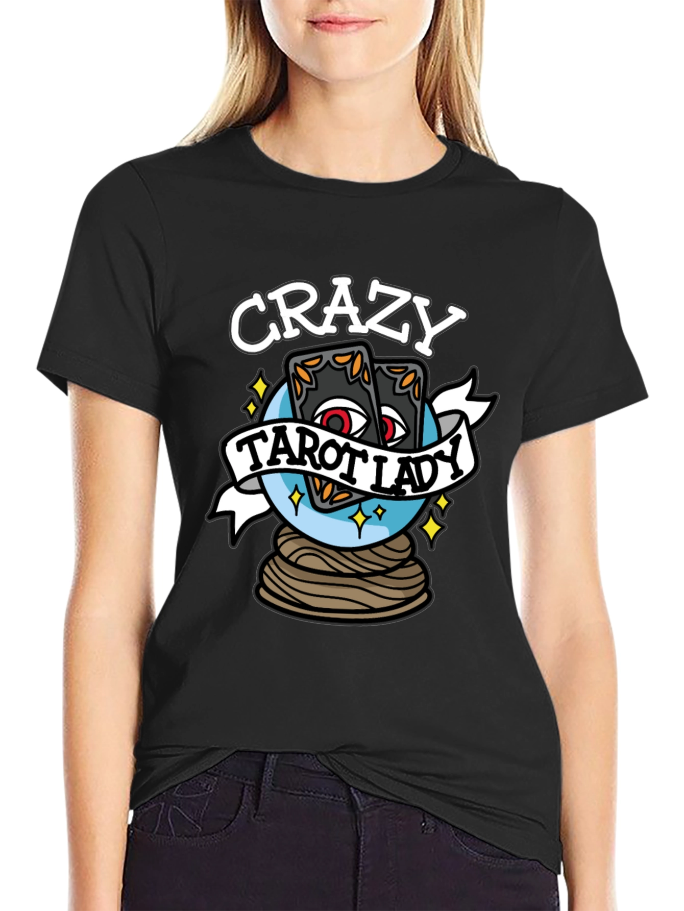Crazy Tarot Lady Graphic T-Shirt - Unique Design