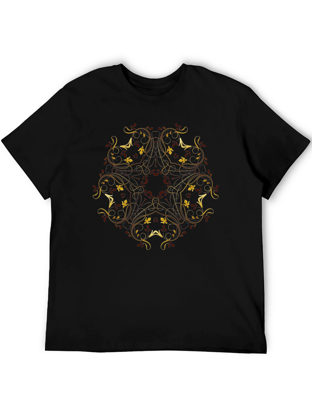 Elegant Floral Print Black T-Shirt
