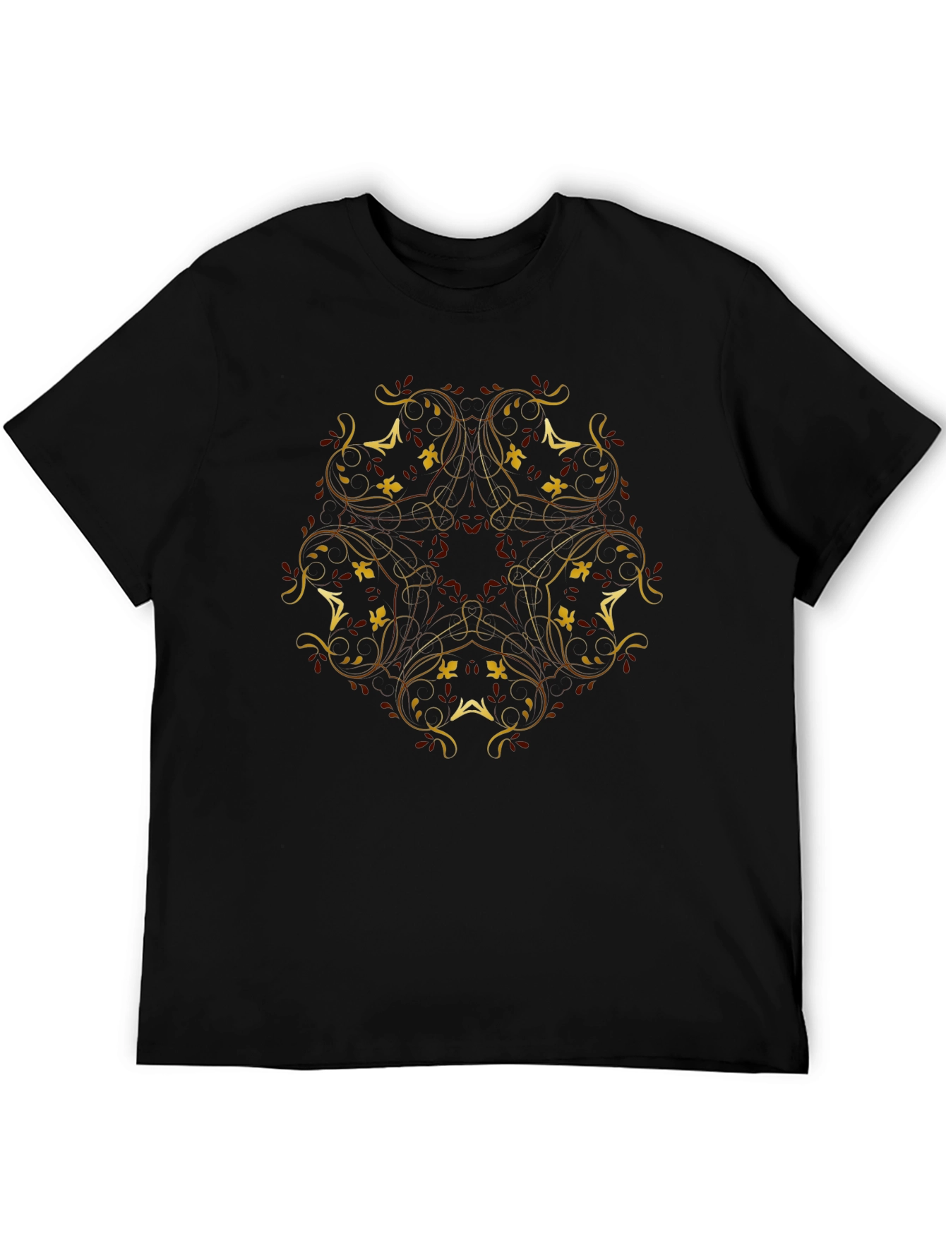 Elegant Floral Print Black T-Shirt
