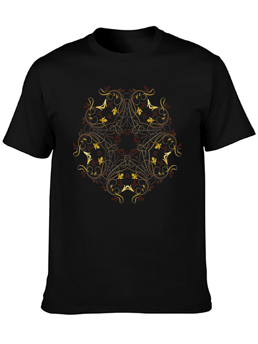 Elegant Floral Print Black T-Shirt