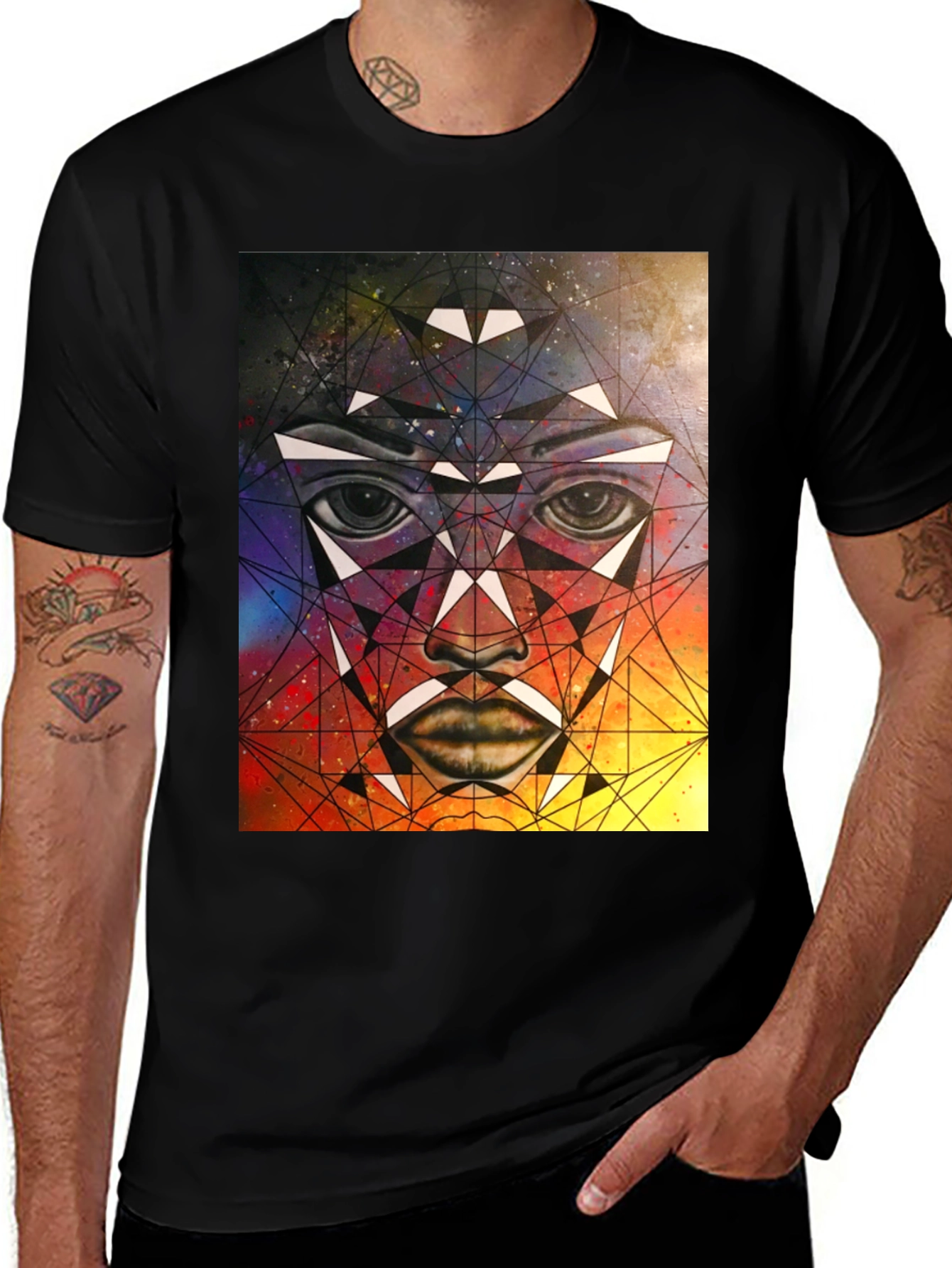 Geometric Face Graphic T-Shirt - Abstract Art Tee