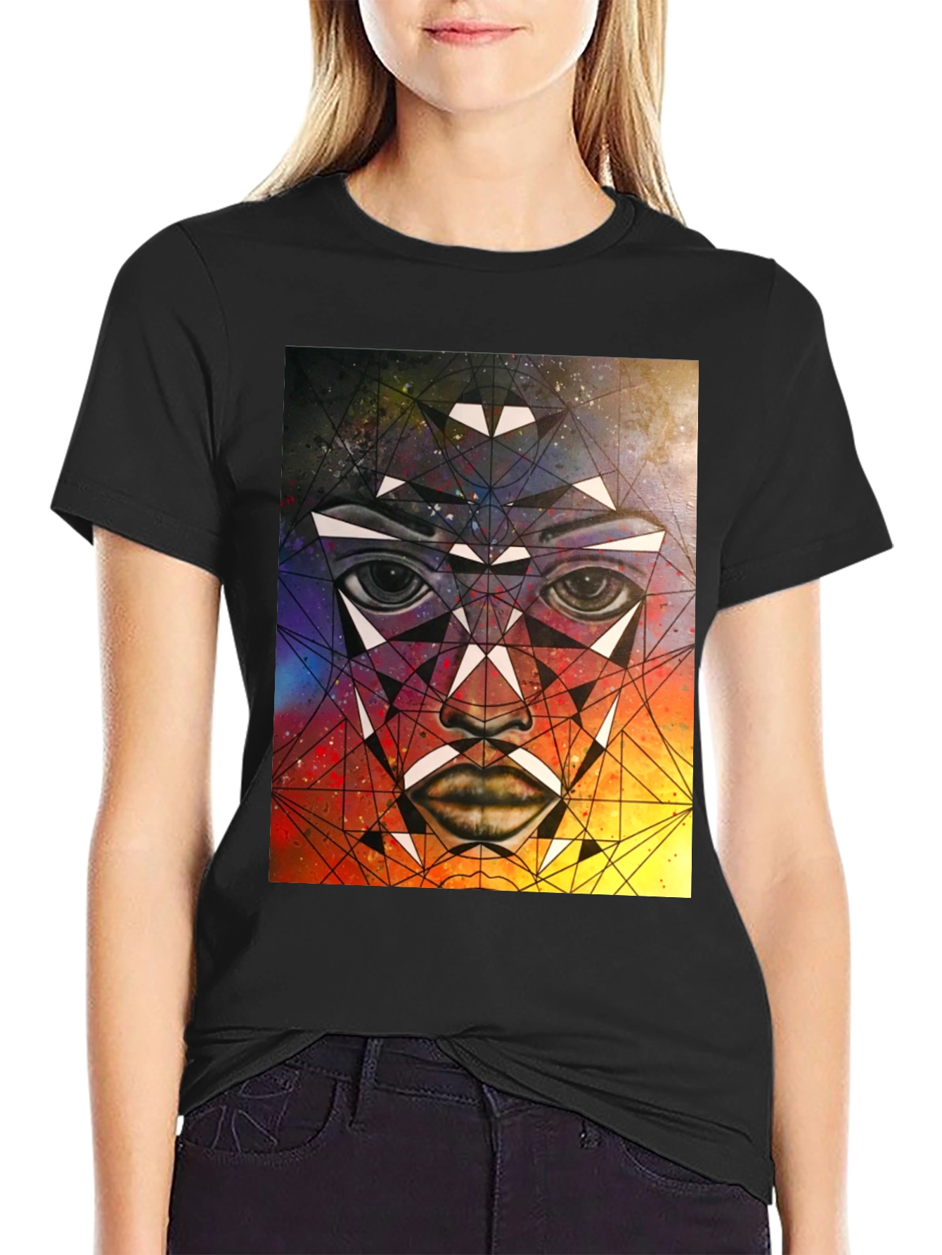 Geometric Face Graphic T-Shirt - Abstract Art Tee