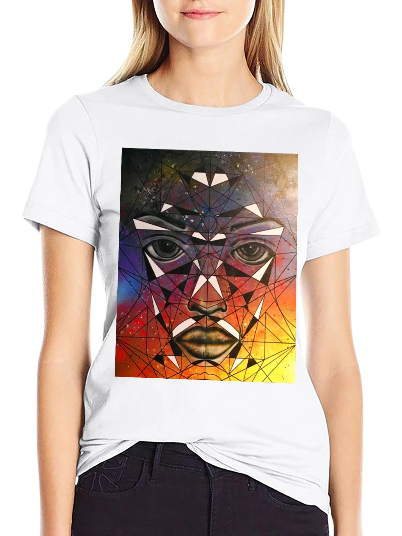 Geometric Face Graphic T-Shirt - Abstract Art Tee