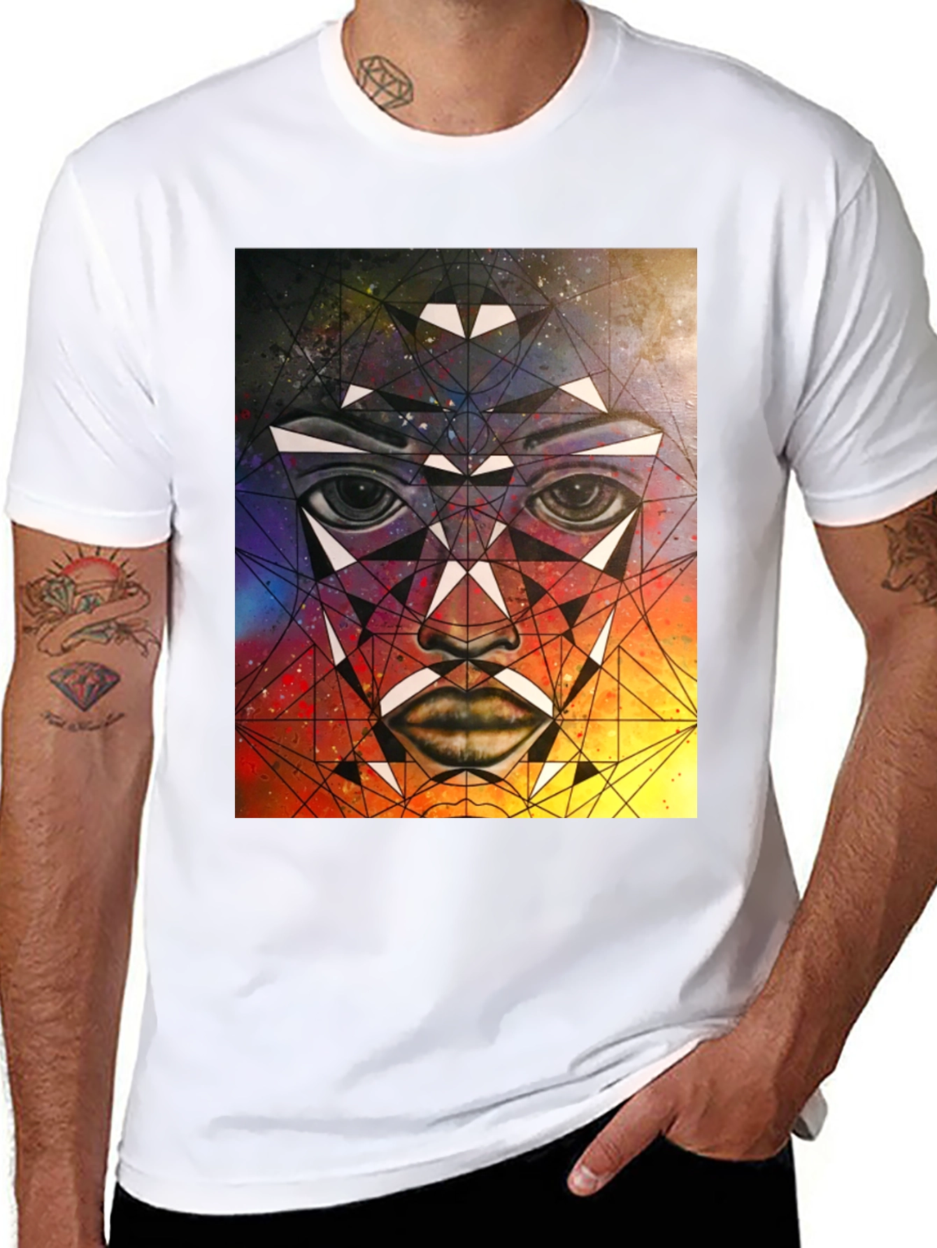 Geometric Face Graphic T-Shirt - Abstract Art Tee