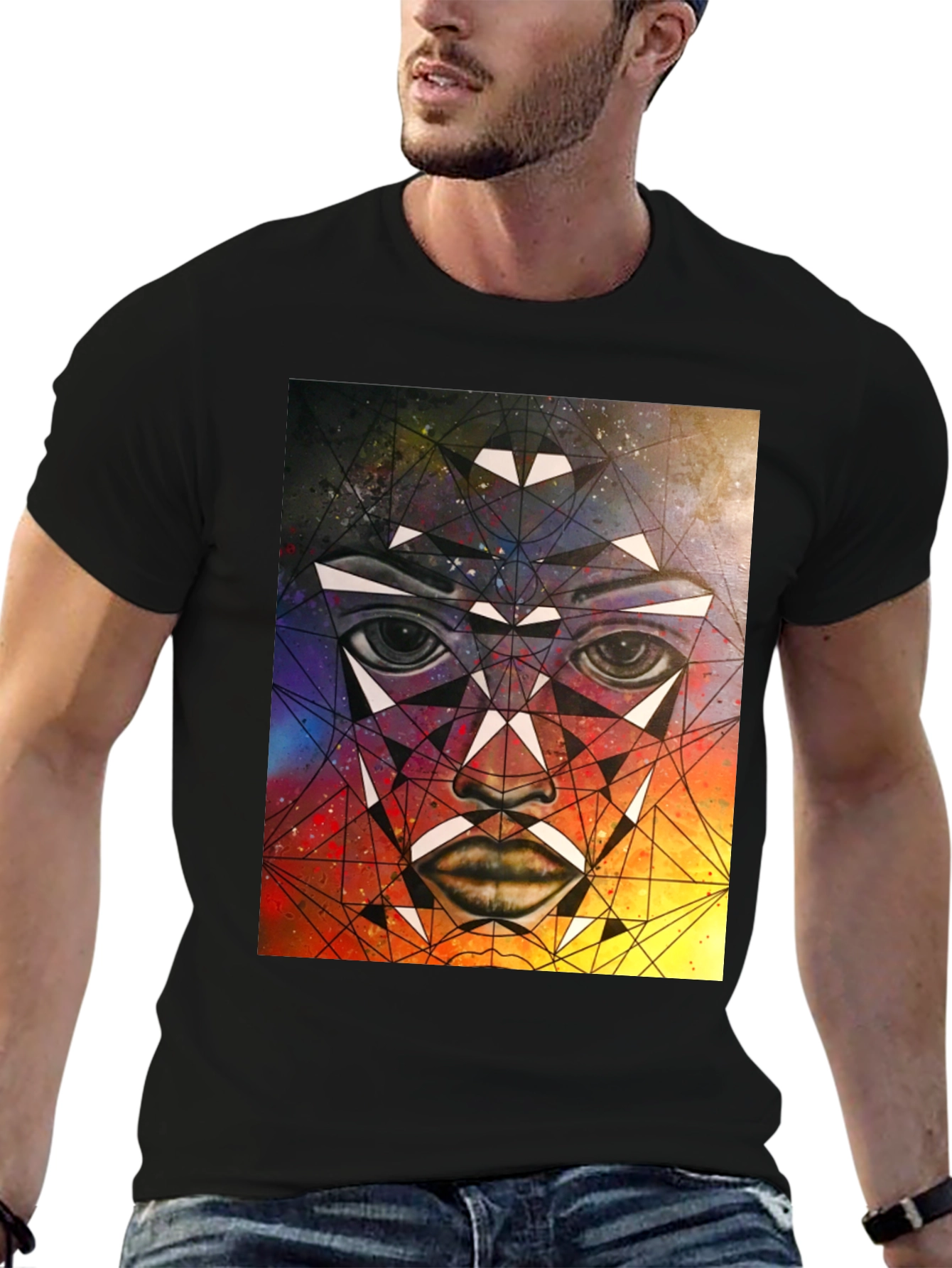 Geometric Face Graphic T-Shirt - Abstract Art Tee