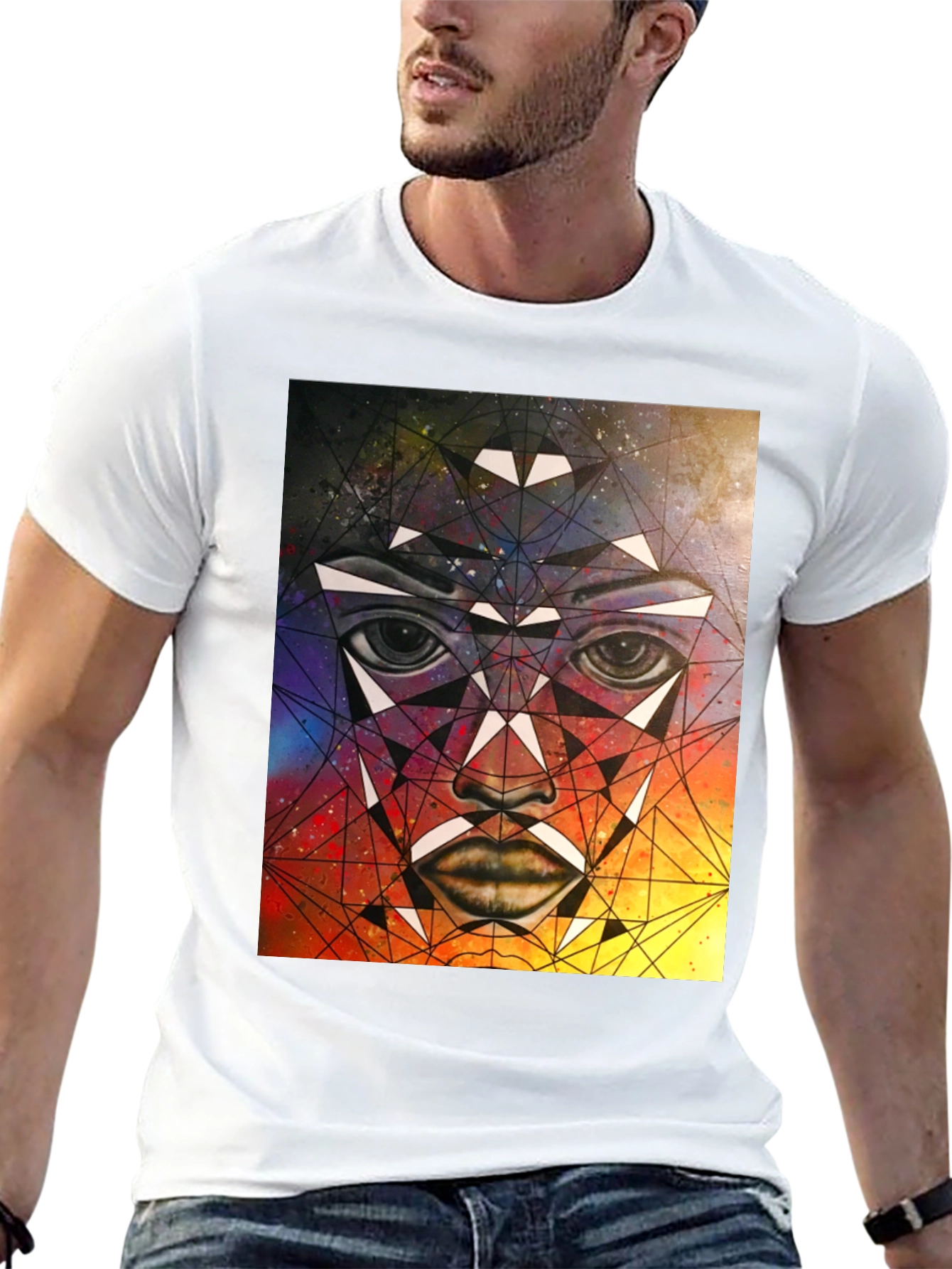 Geometric Face Graphic T-Shirt - Abstract Art Tee