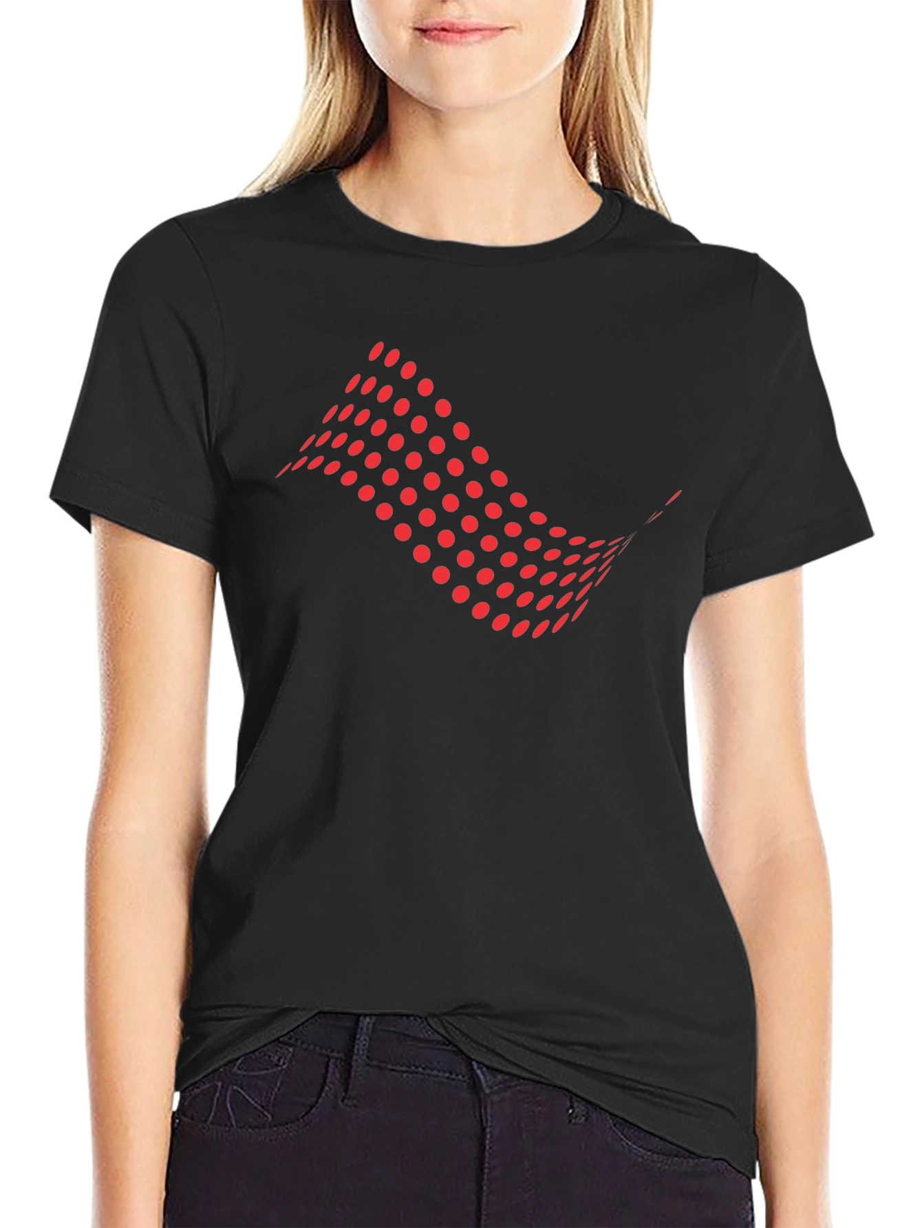 Abstract Red Dots Graphic Black T-Shirt