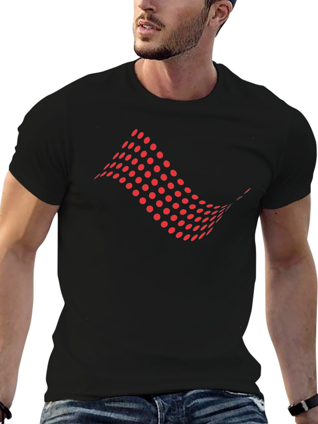 Abstract Red Dots Graphic Black T-Shirt