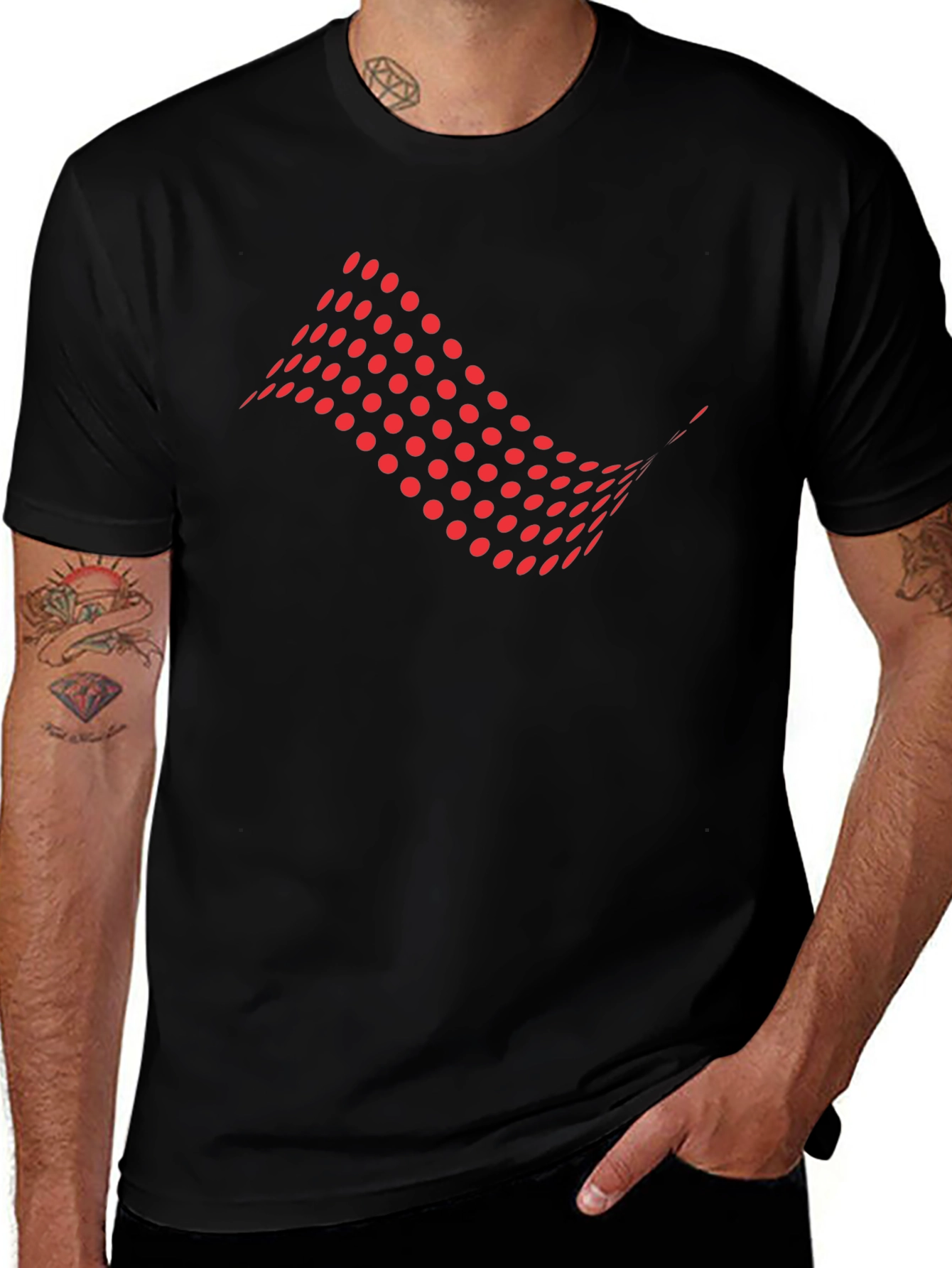 Abstract Red Dots Graphic Black T-Shirt