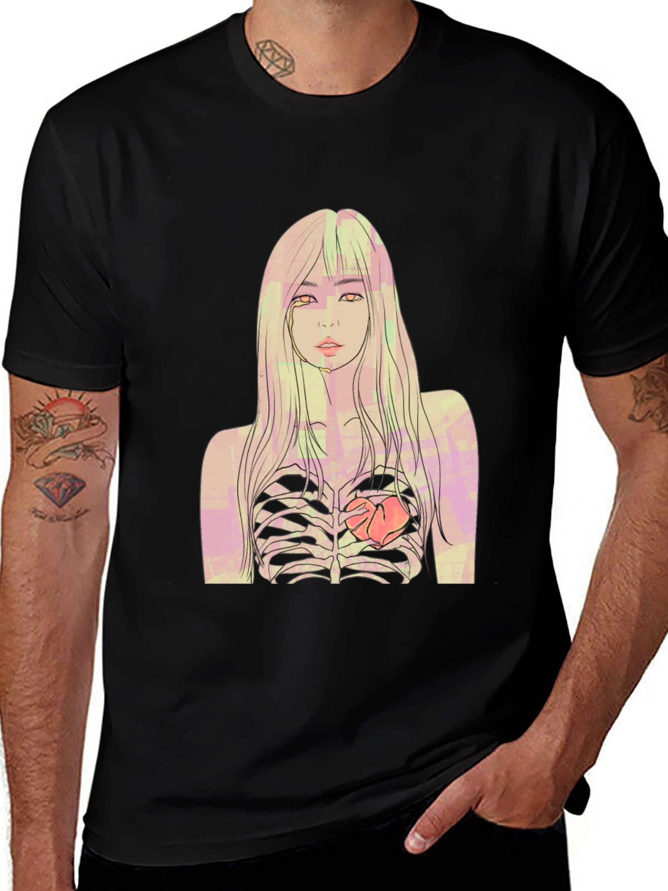 Edgy Ribcage Graphic Tee - Black Unisex T-Shirt