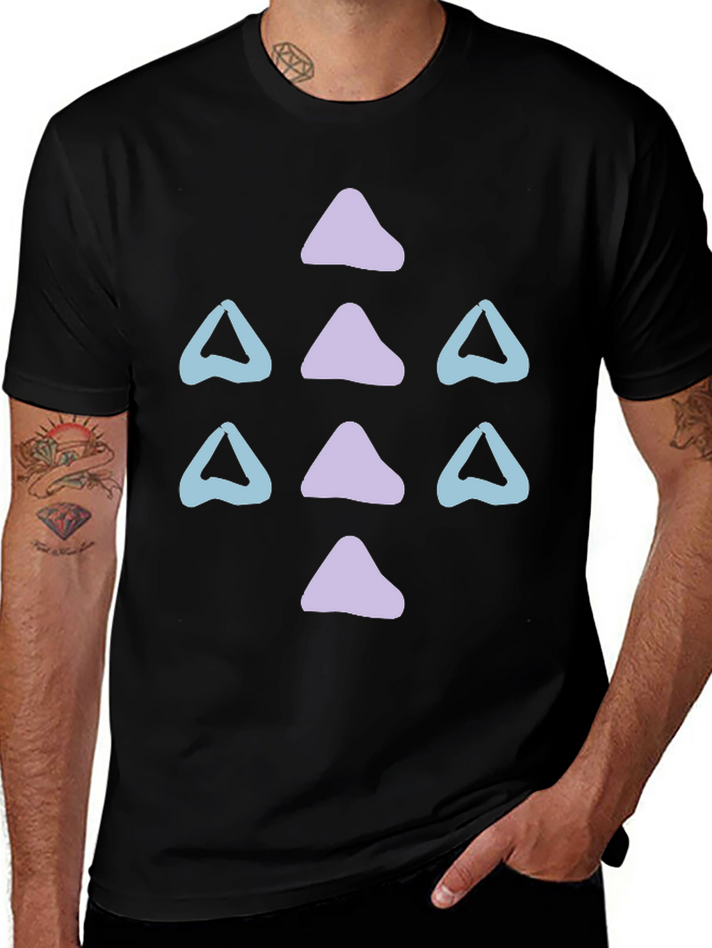 Abstract Triangle Pattern Black T-Shirt